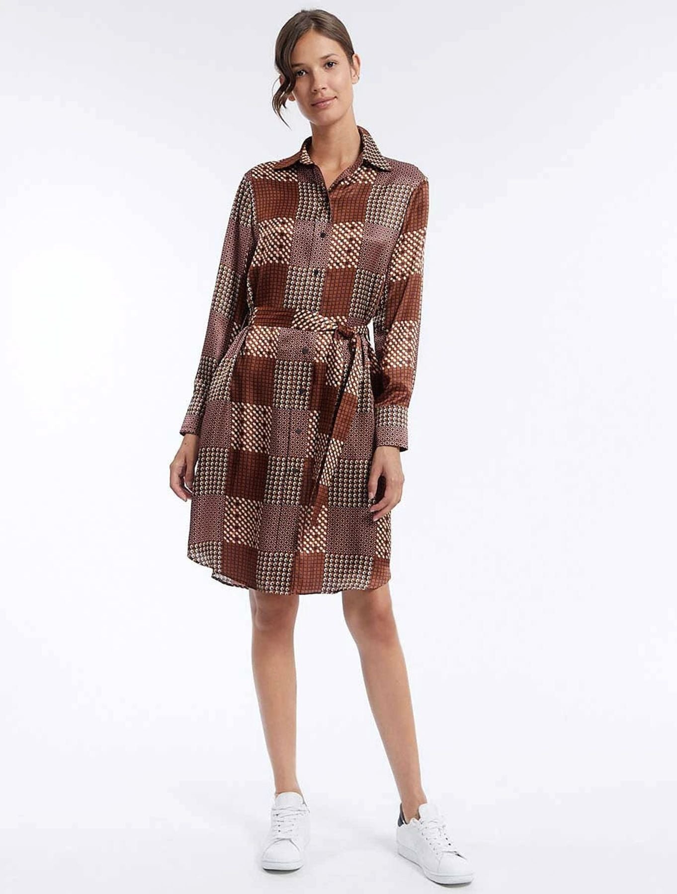 Cammello patchwork Vestido Amour