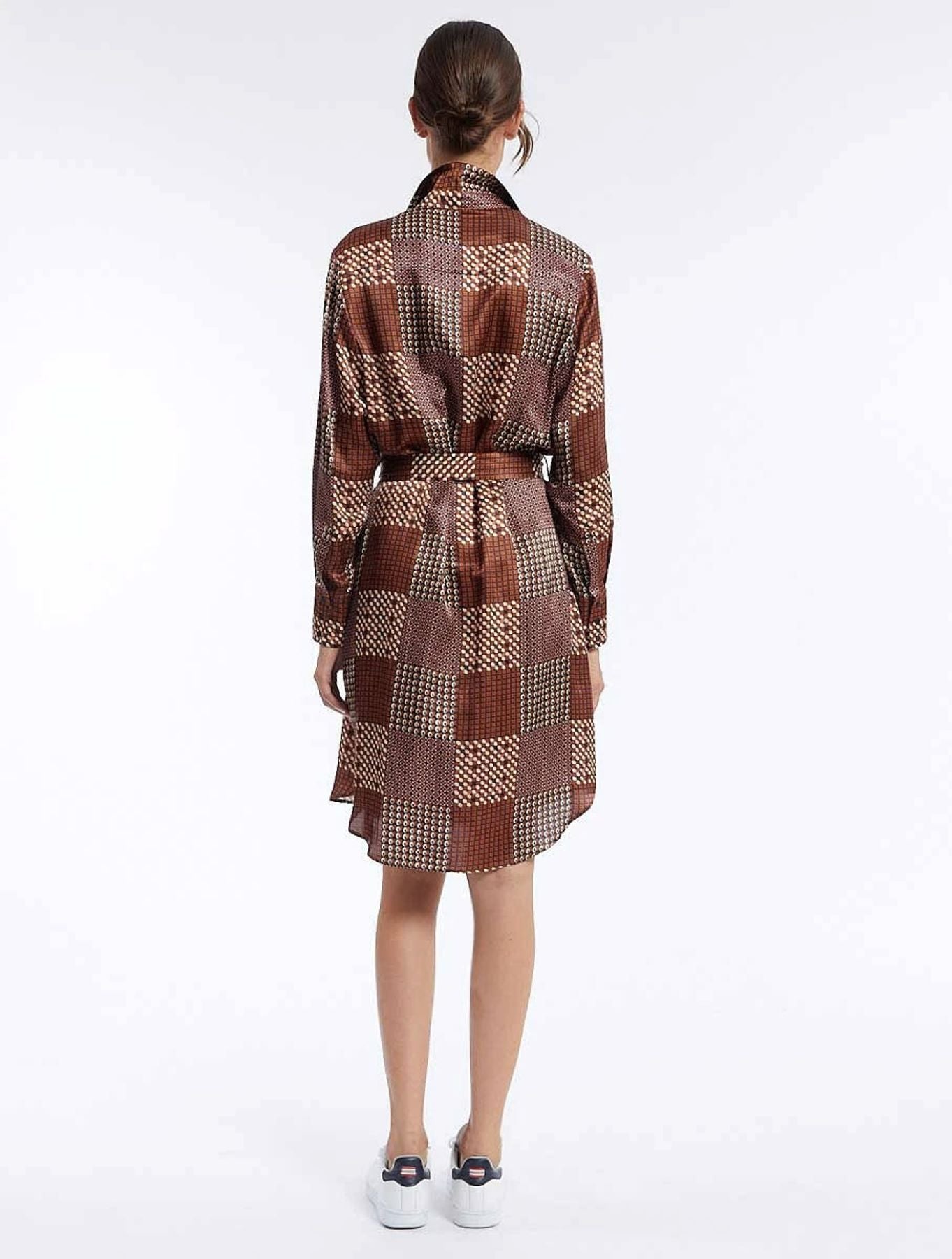 Cammello patchwork Vestido Amour