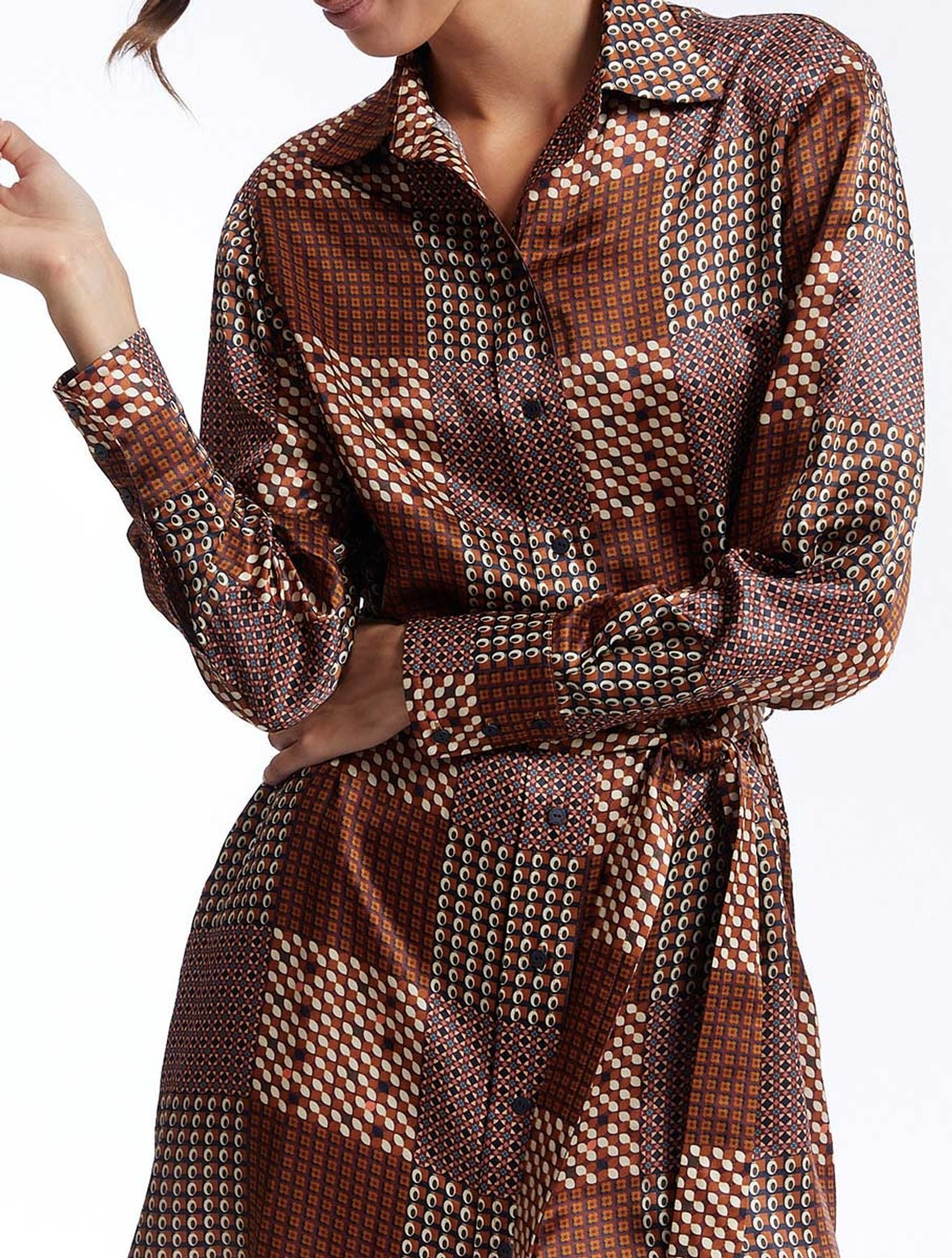 Cammello patchwork Vestido Amour