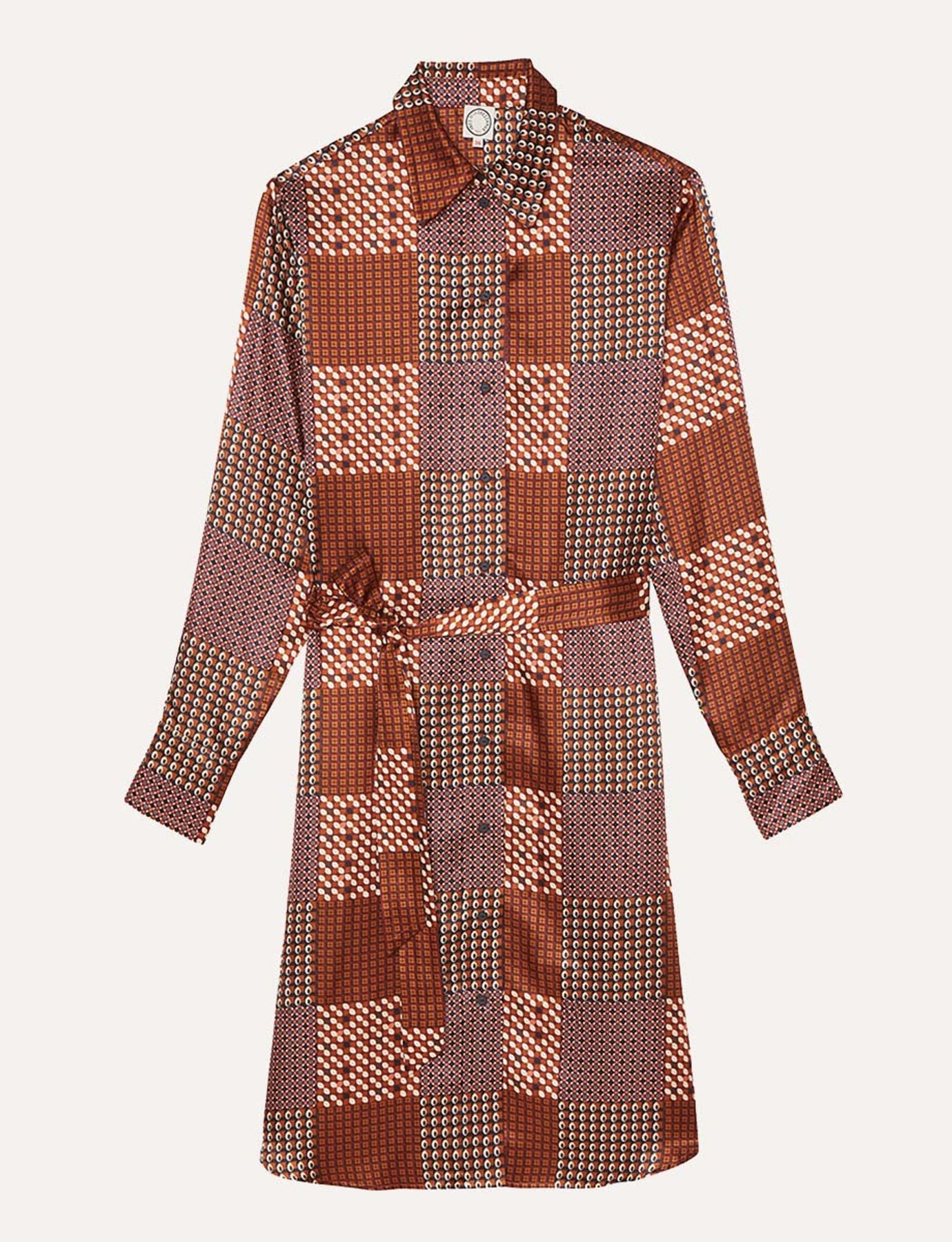 Cammello patchwork Vestido Amour