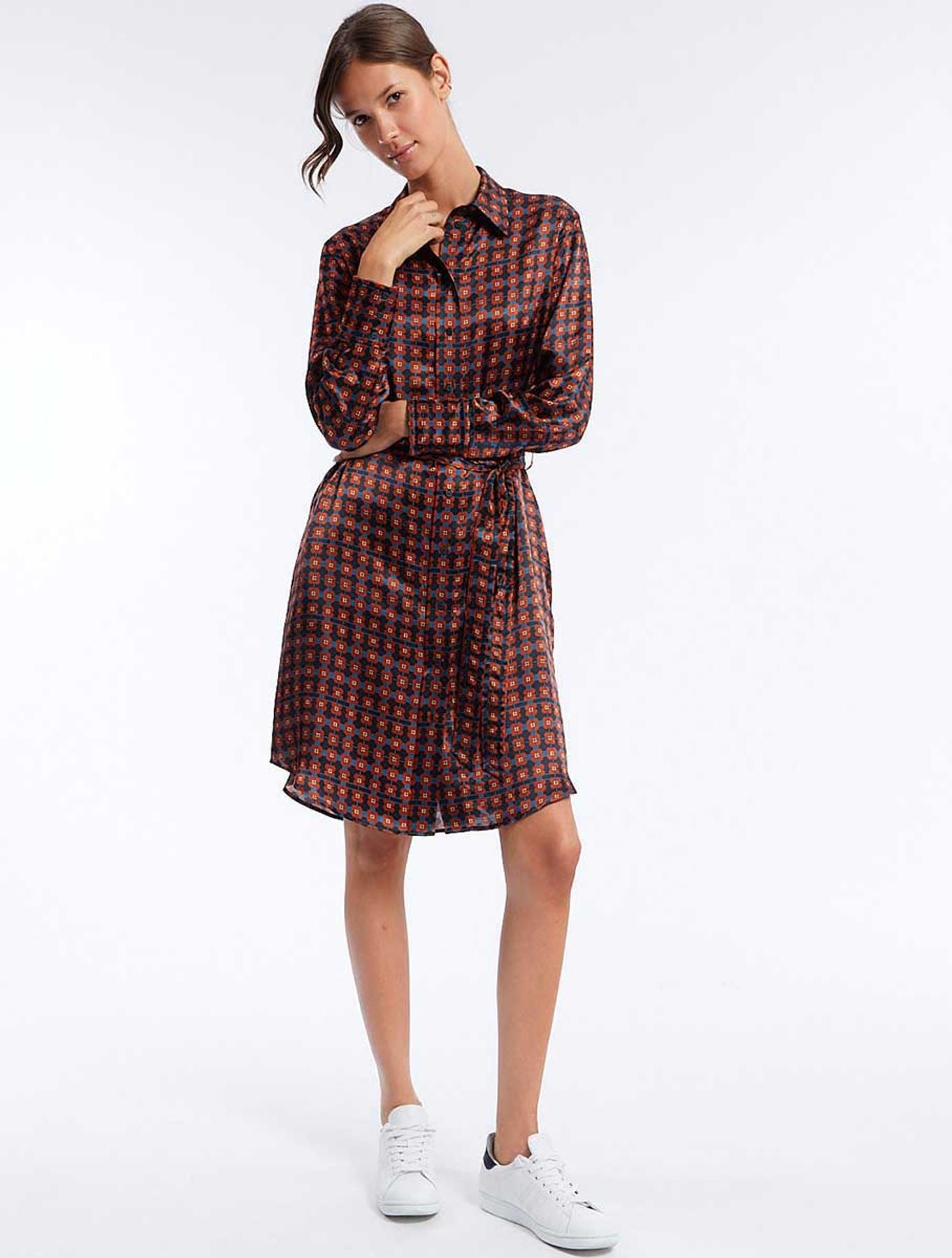 Vestido Amour in seda marrone stampata