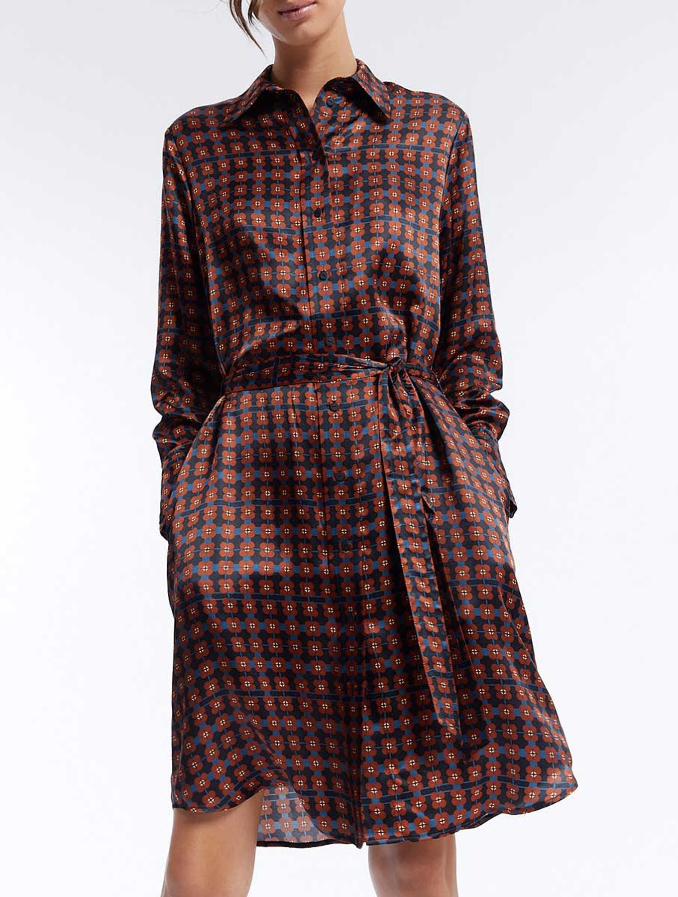 Vestido Amour in seda marrone stampata