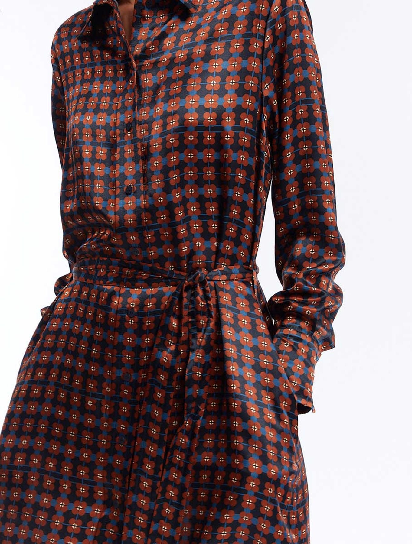Vestido Amour in seda marrone stampata