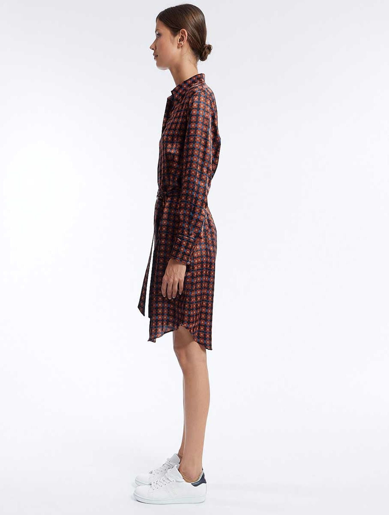 Vestido Amour in seda marrone stampata