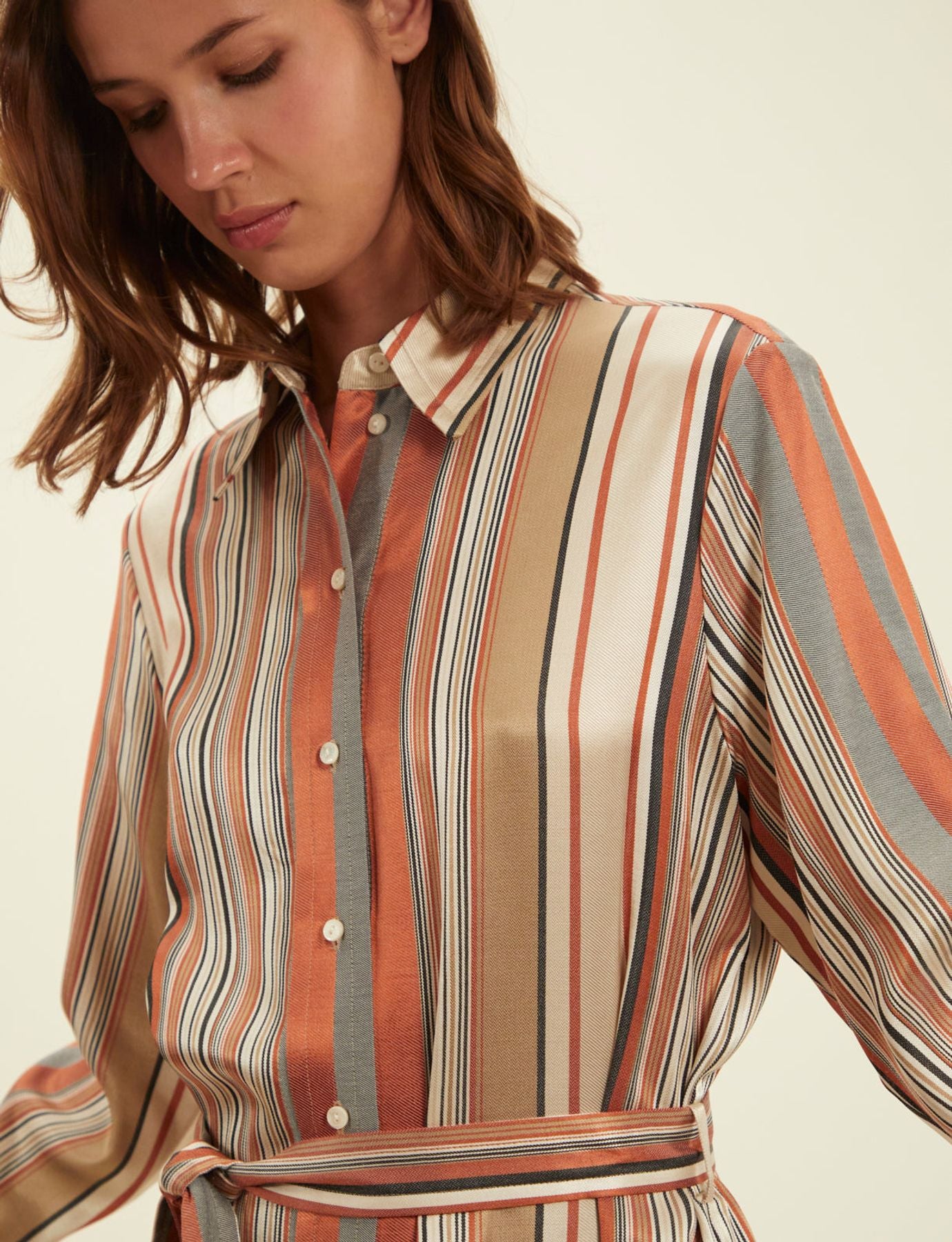 Vestito cammello a righe Amour