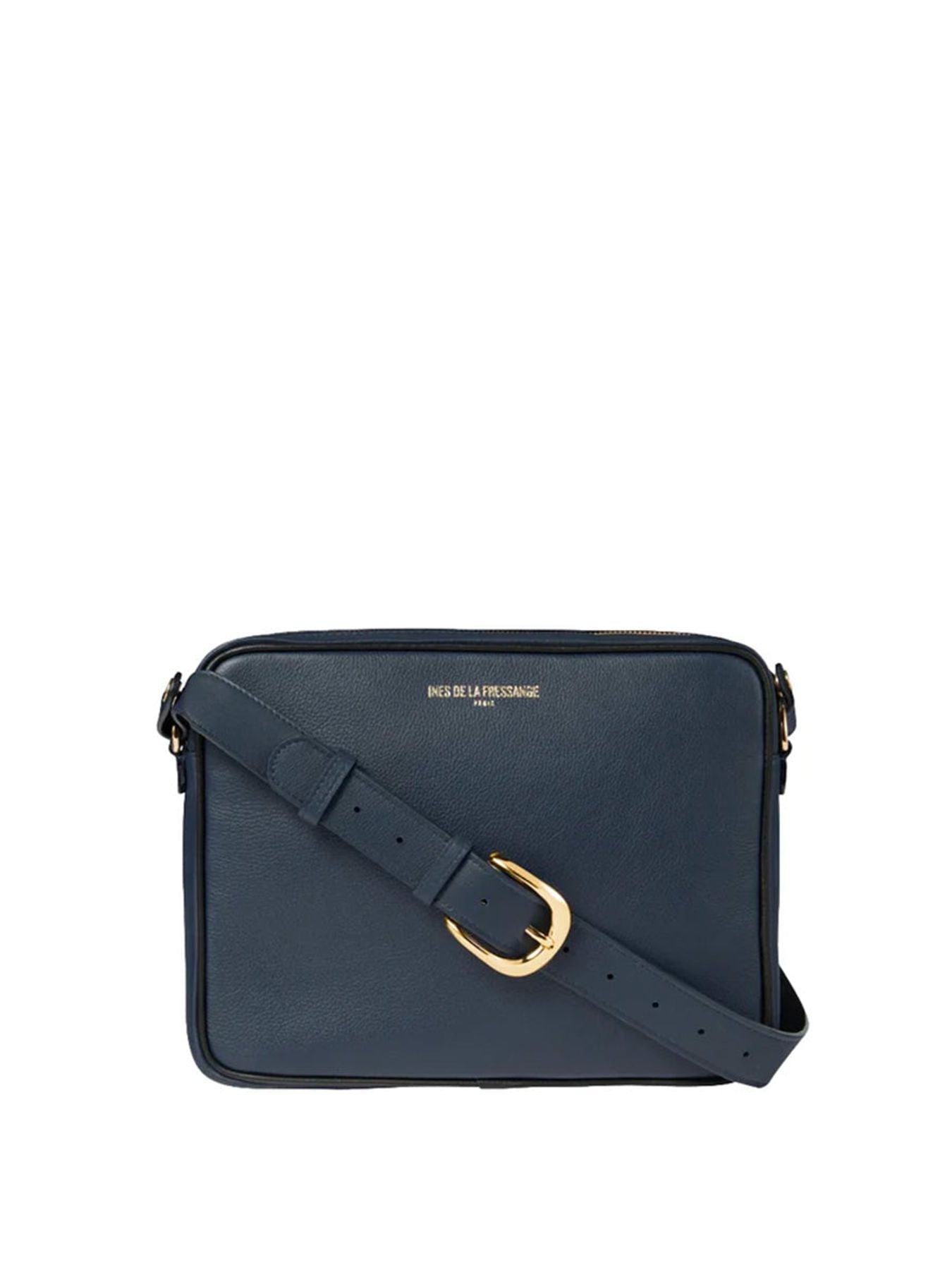 Borsa grande Marcia di pelle blu marino con borchie nere