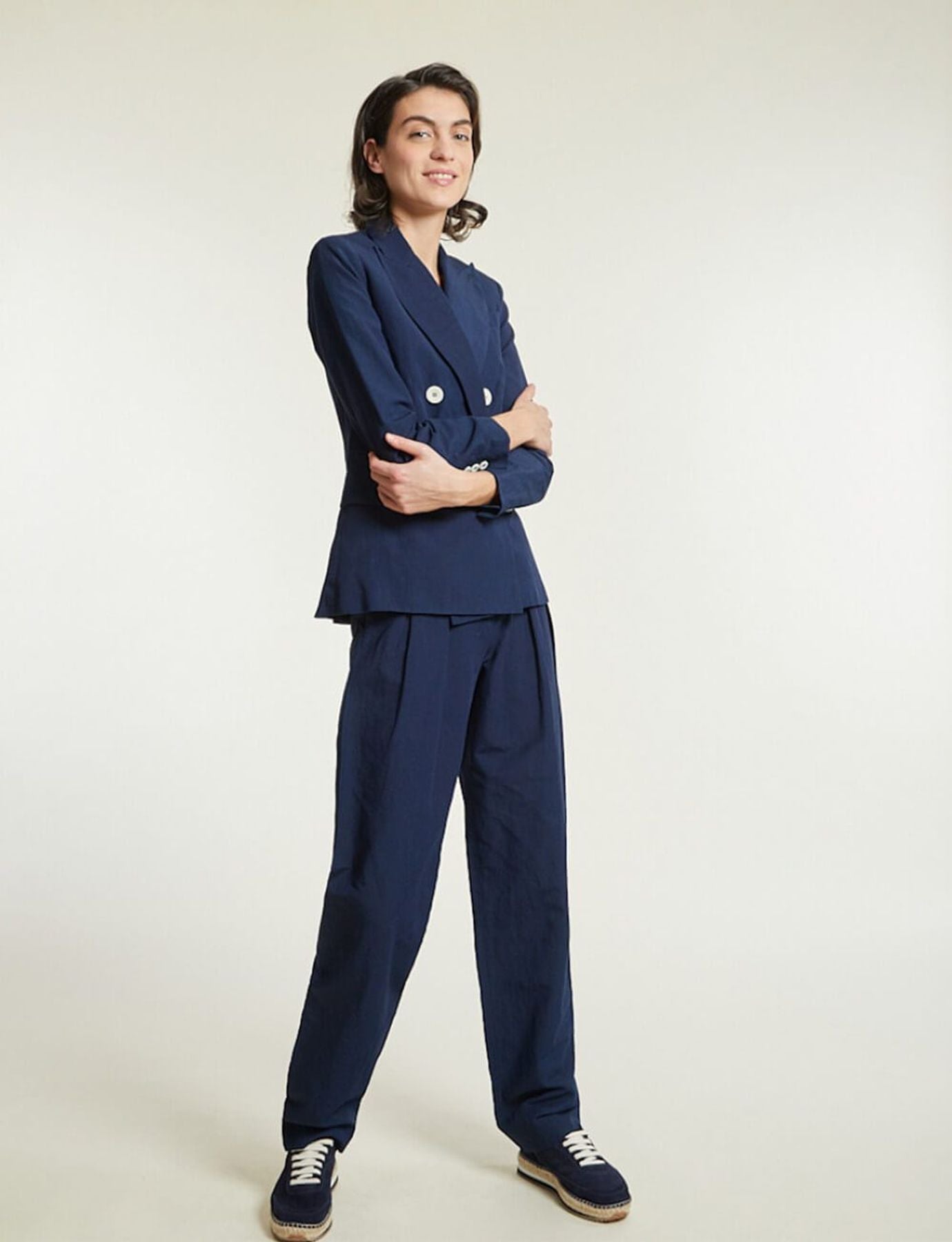 Pantalone Atalia blu marino di algodon e lino