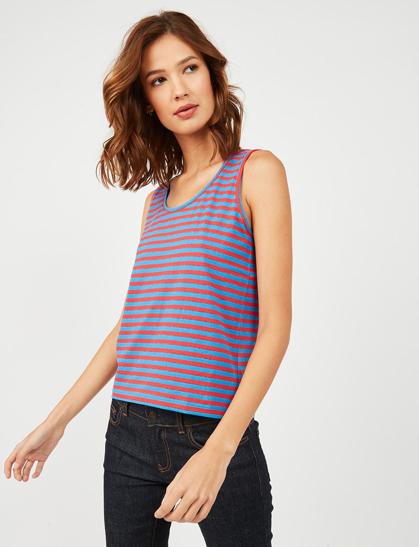 Top di colore azzurro e rosso Katalino