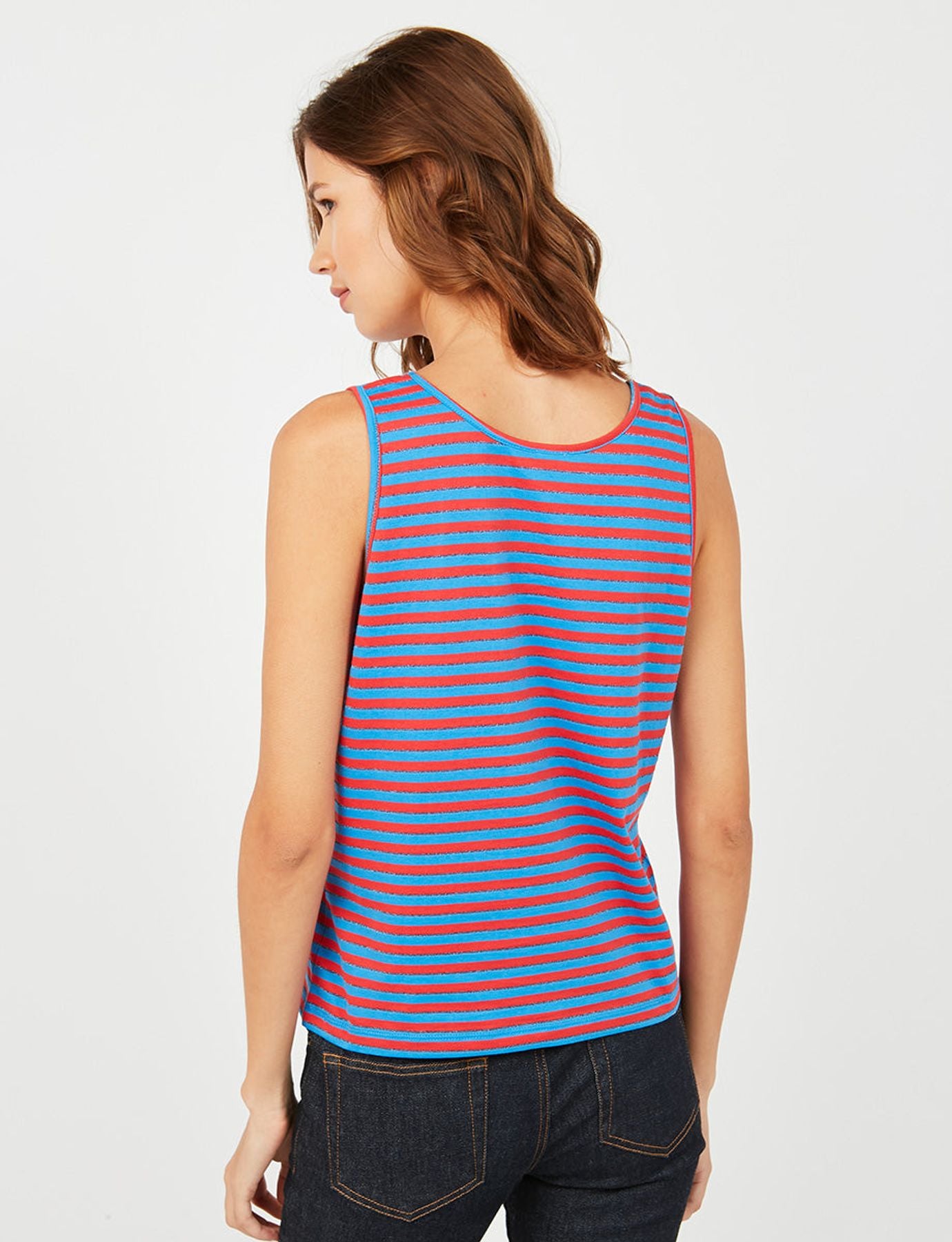 Top di colore azzurro e rosso Katalino