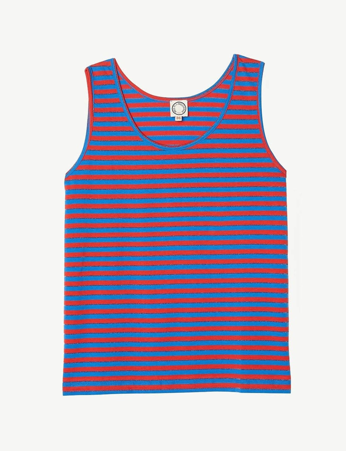 Top di colore azzurro e rosso Katalino