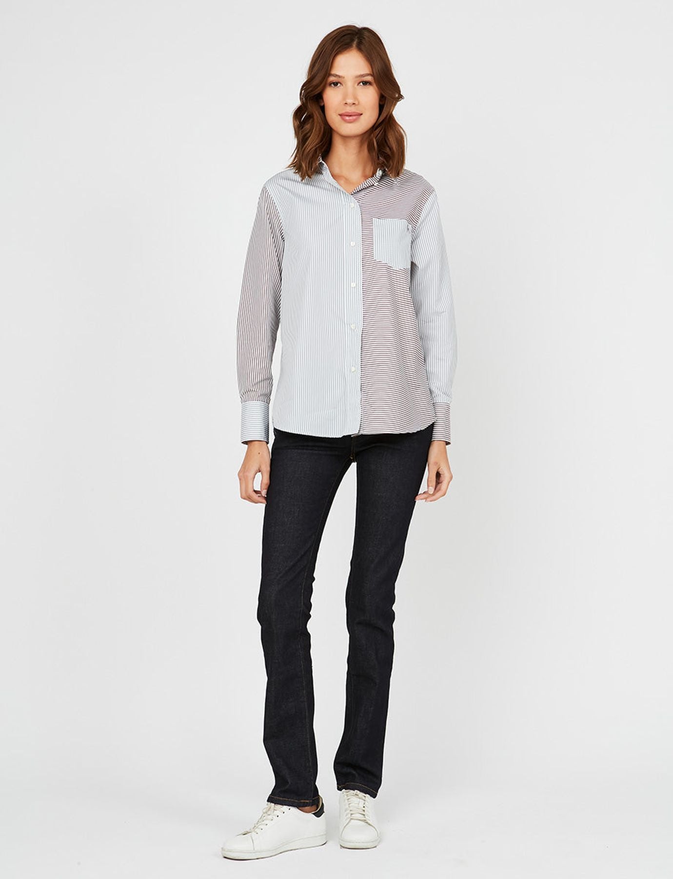 Camisa de rayas grises y marrones Maureen