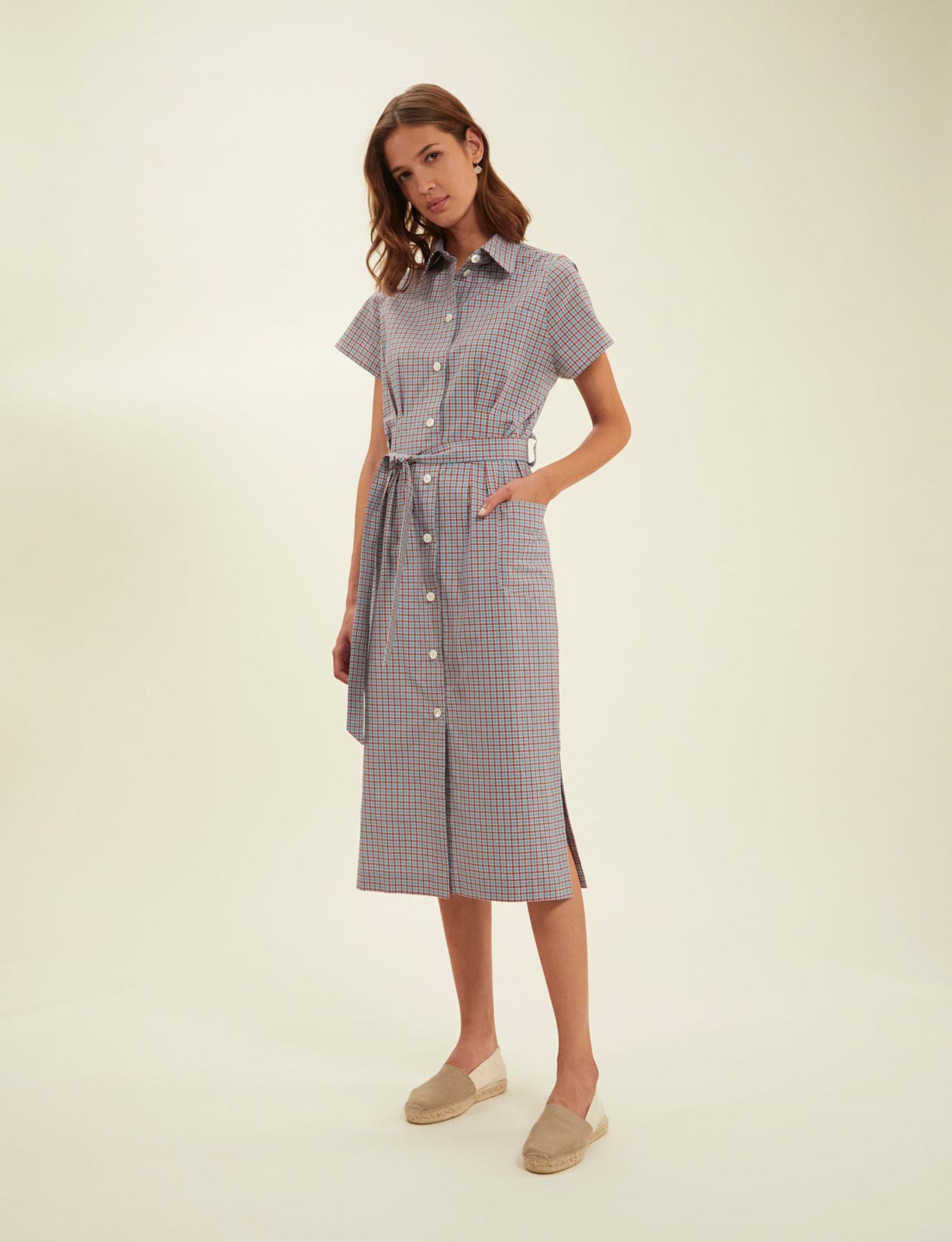 Gilet camisero di tessuto turchese Ethel