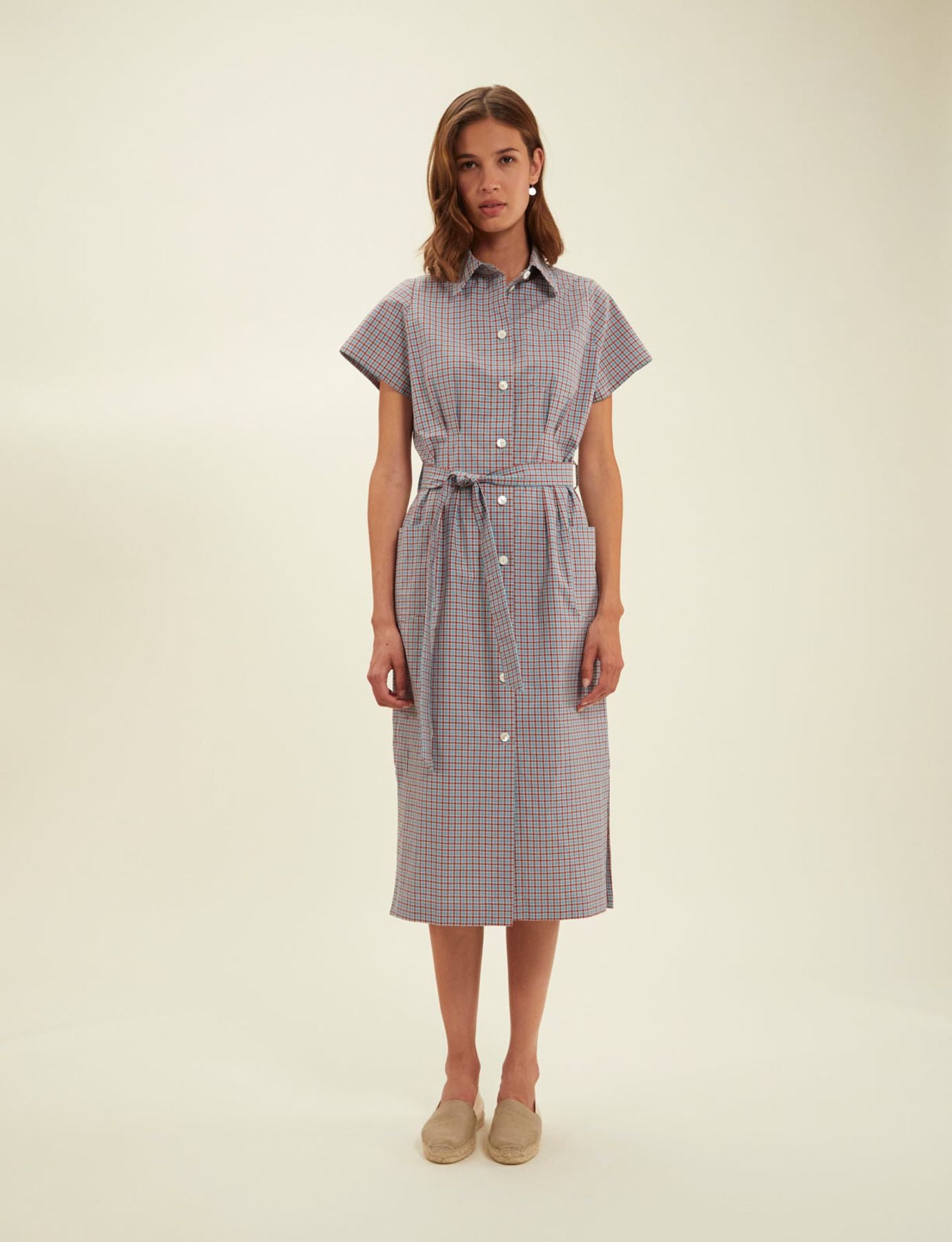 Gilet camisero di tessuto turchese Ethel