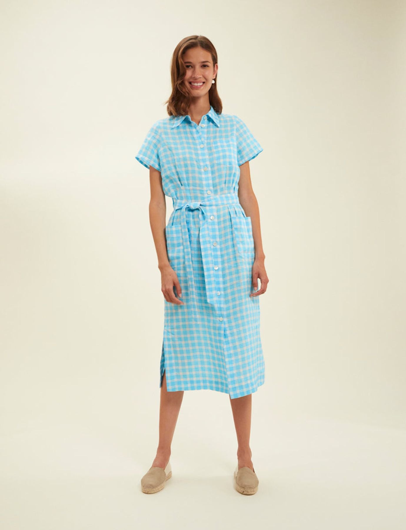 Ethel Vestido camisero vichy turquesa