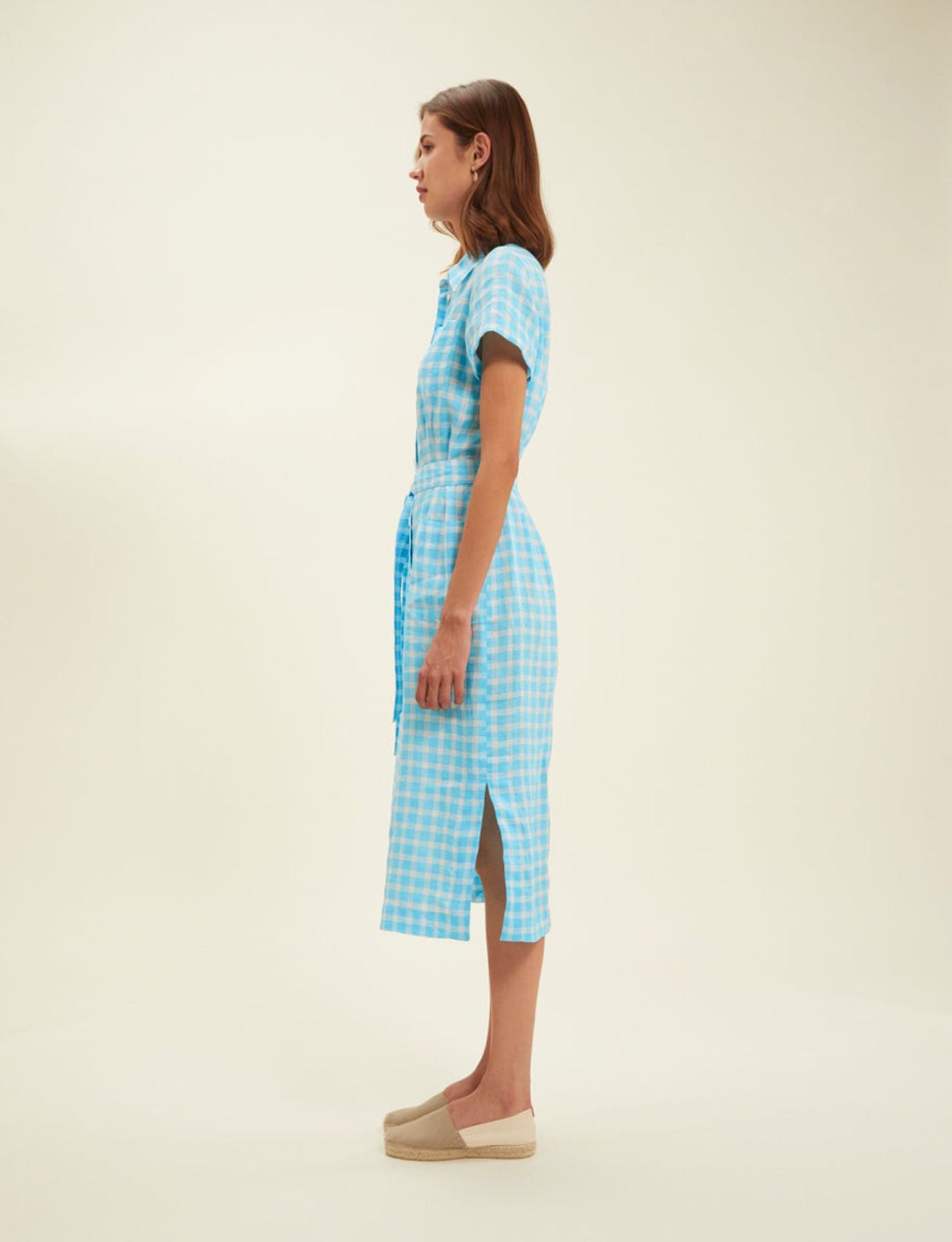 Ethel Vestido camisero vichy turquesa
