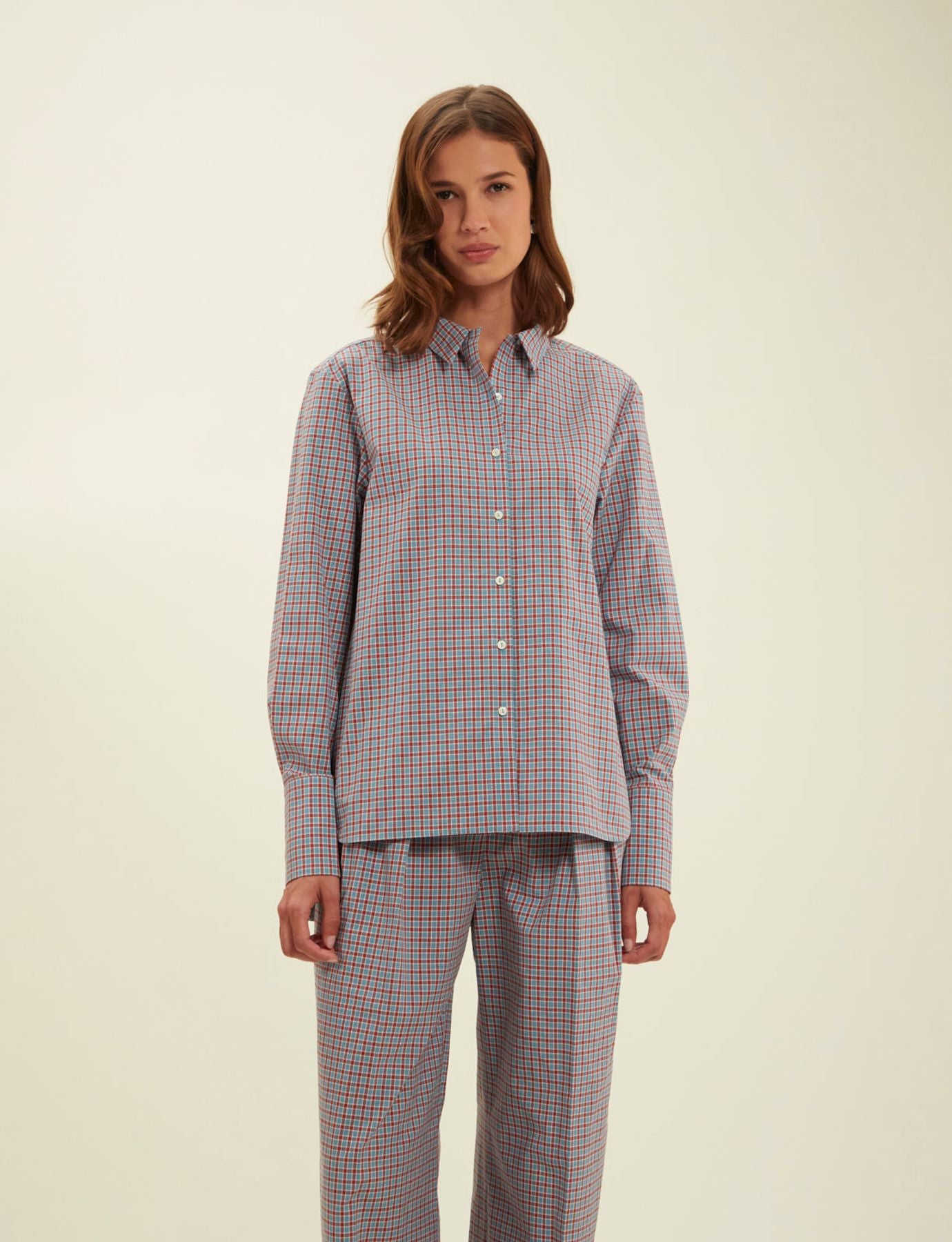 Camicia a quadri turchese Falco