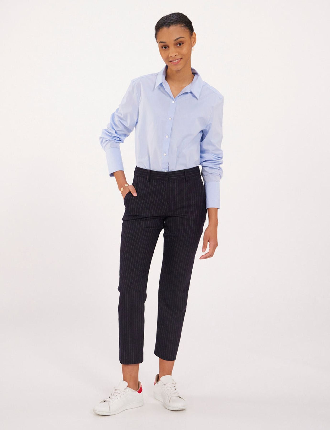 Pantaloni Audrey a righe sottili in lana mezcla azul midnight