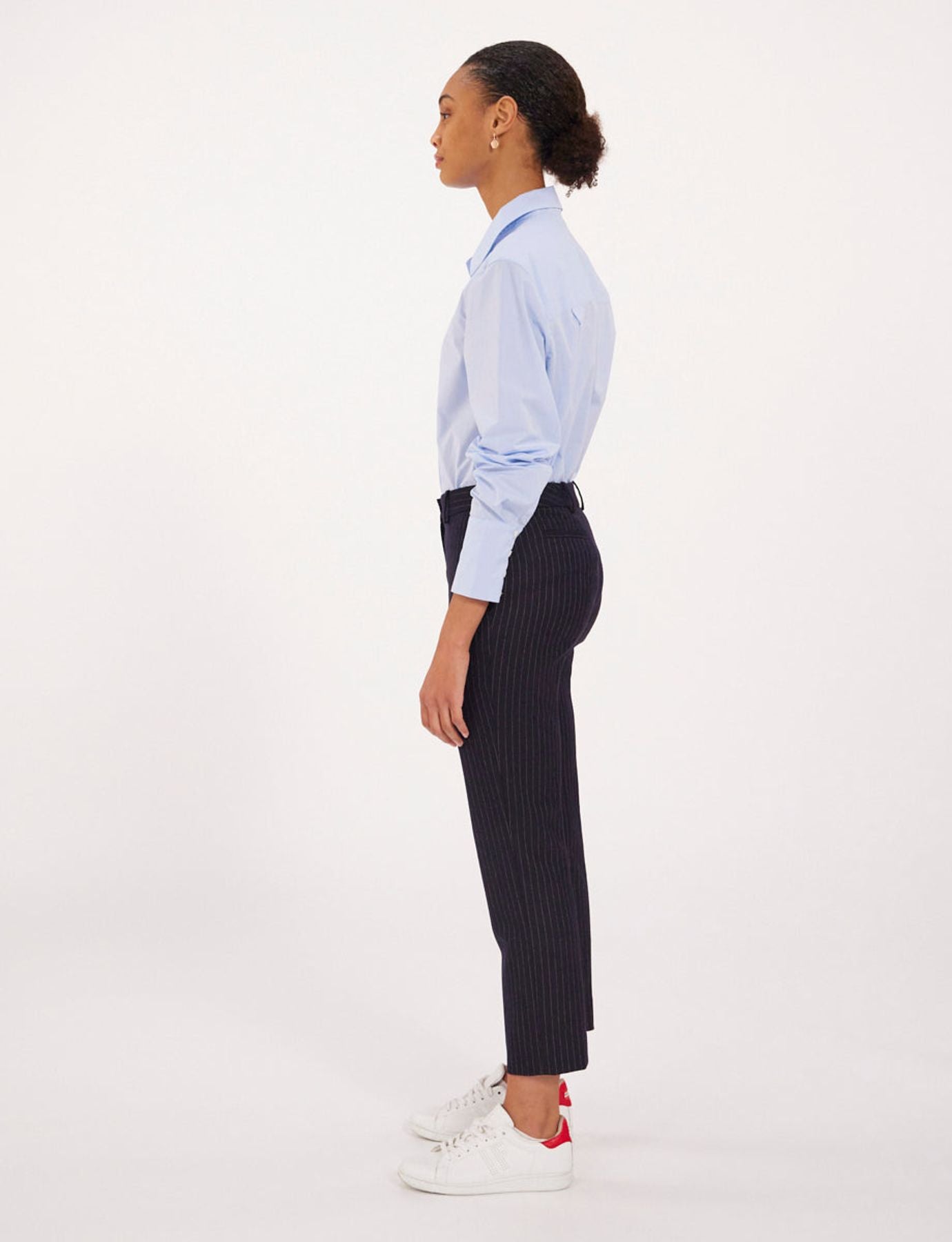 Pantaloni Audrey a righe sottili in lana mezcla azul midnight