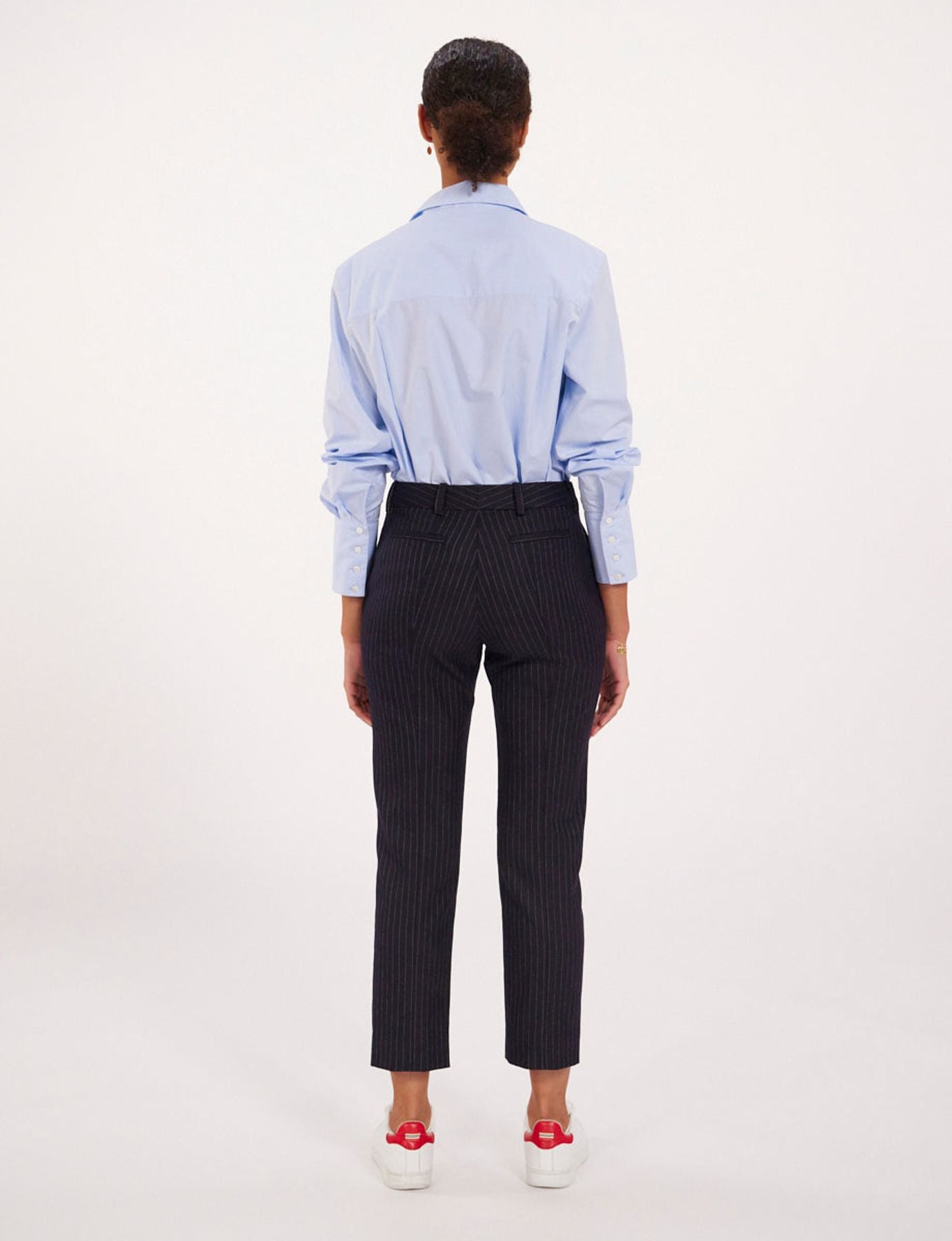 Pantaloni Audrey a righe sottili in lana mezcla azul midnight