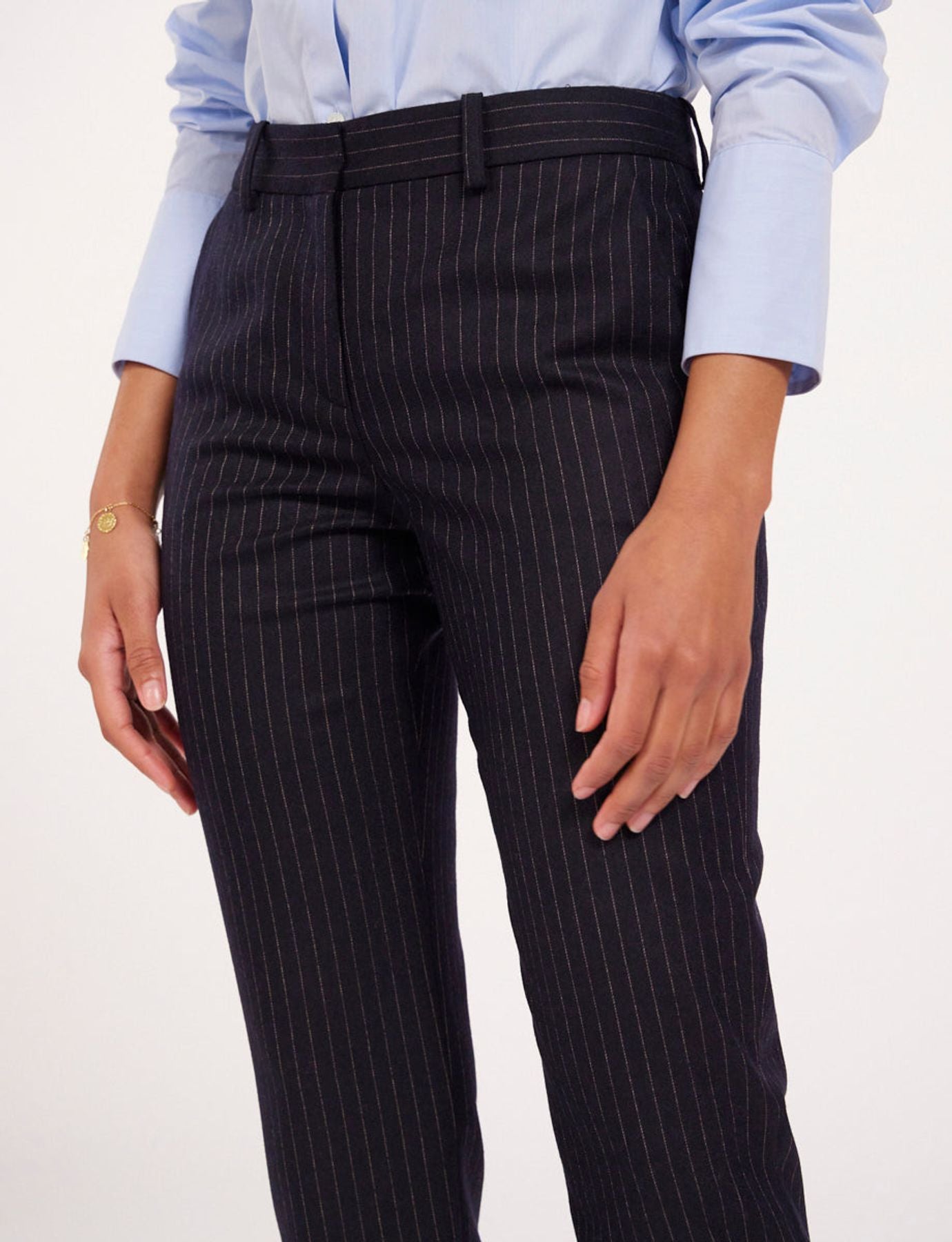 Pantaloni Audrey a righe sottili in lana mezcla azul midnight