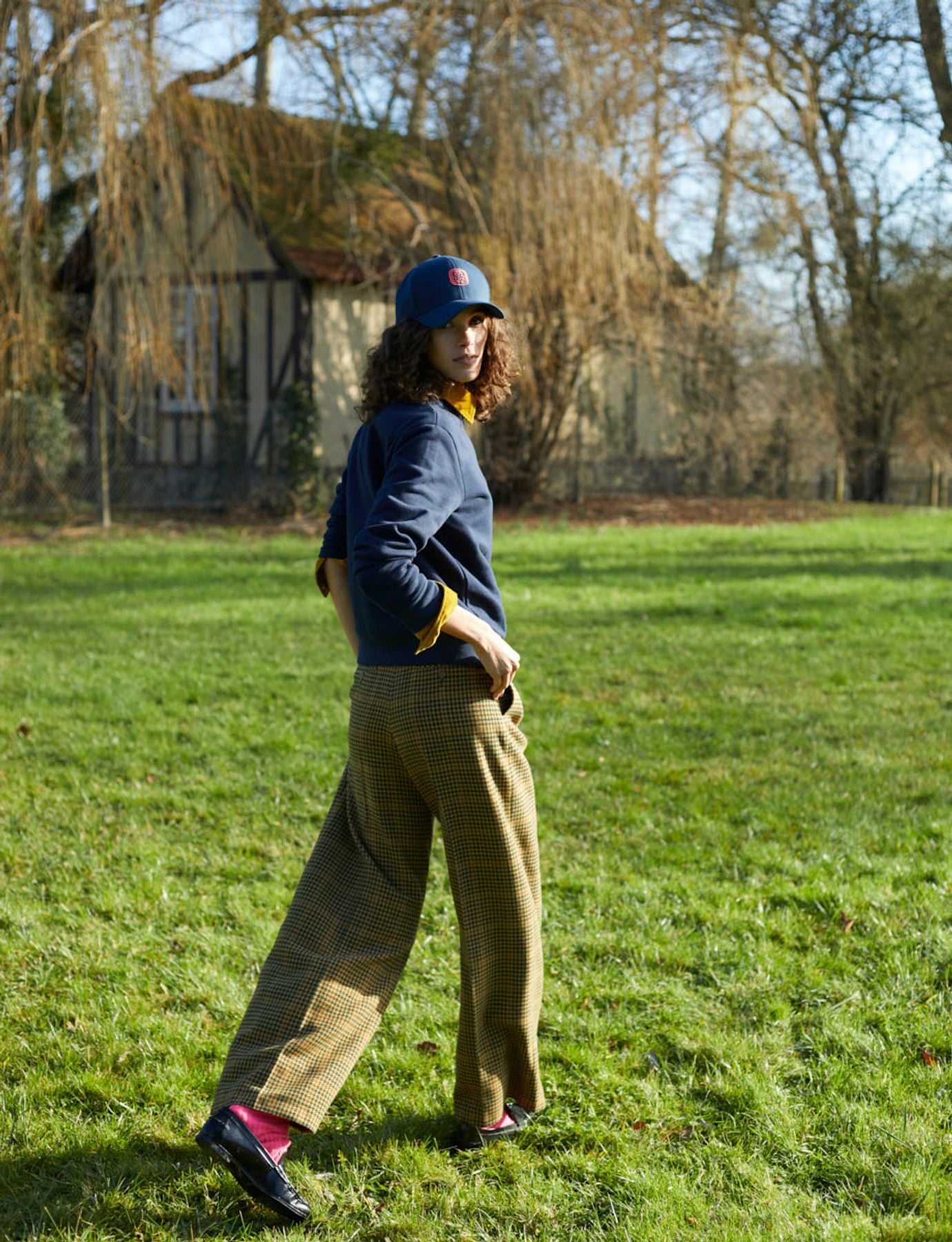 Pantaloni Marlene in pied-de-poule color kaki