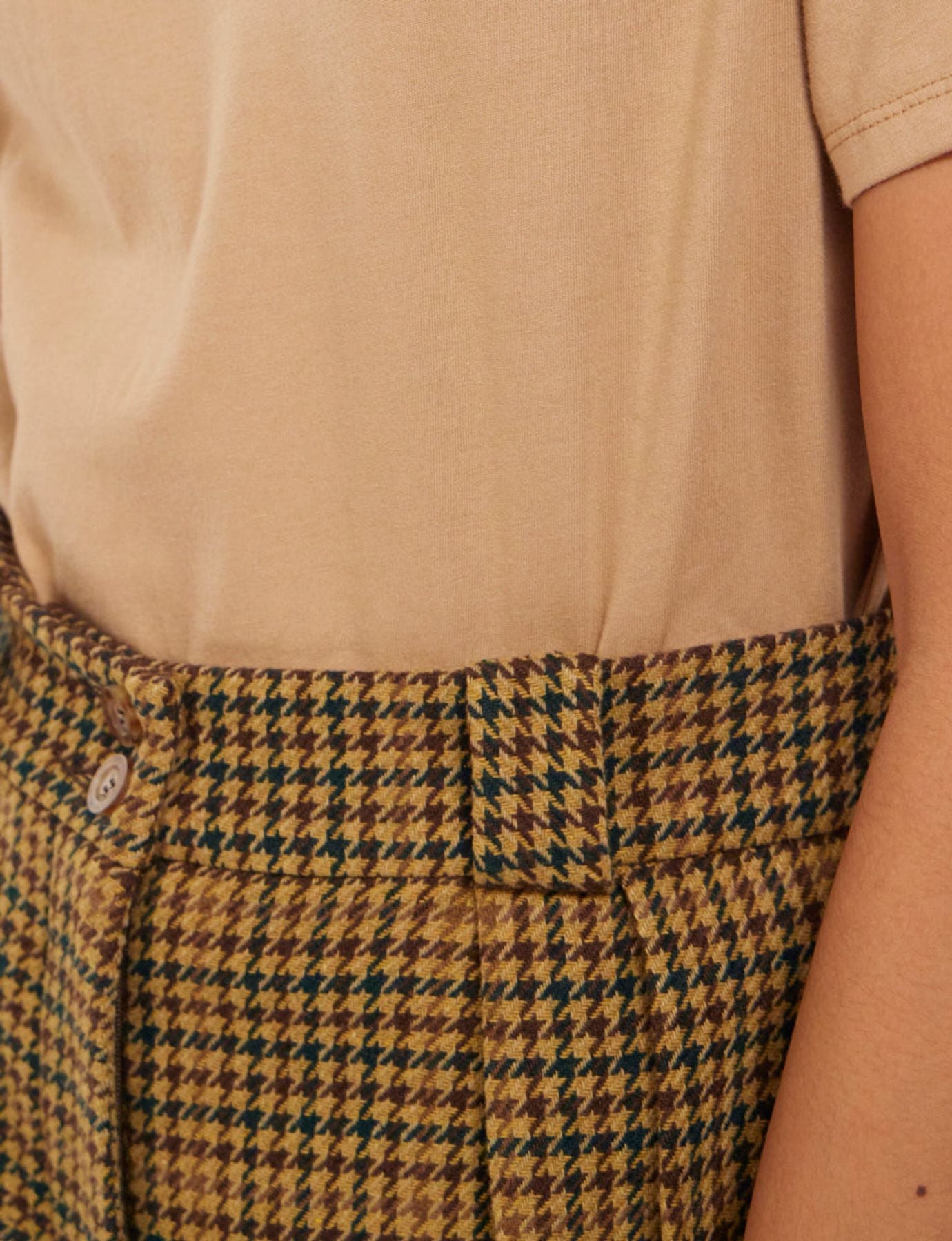 Pantaloni Marlene in pied-de-poule color kaki