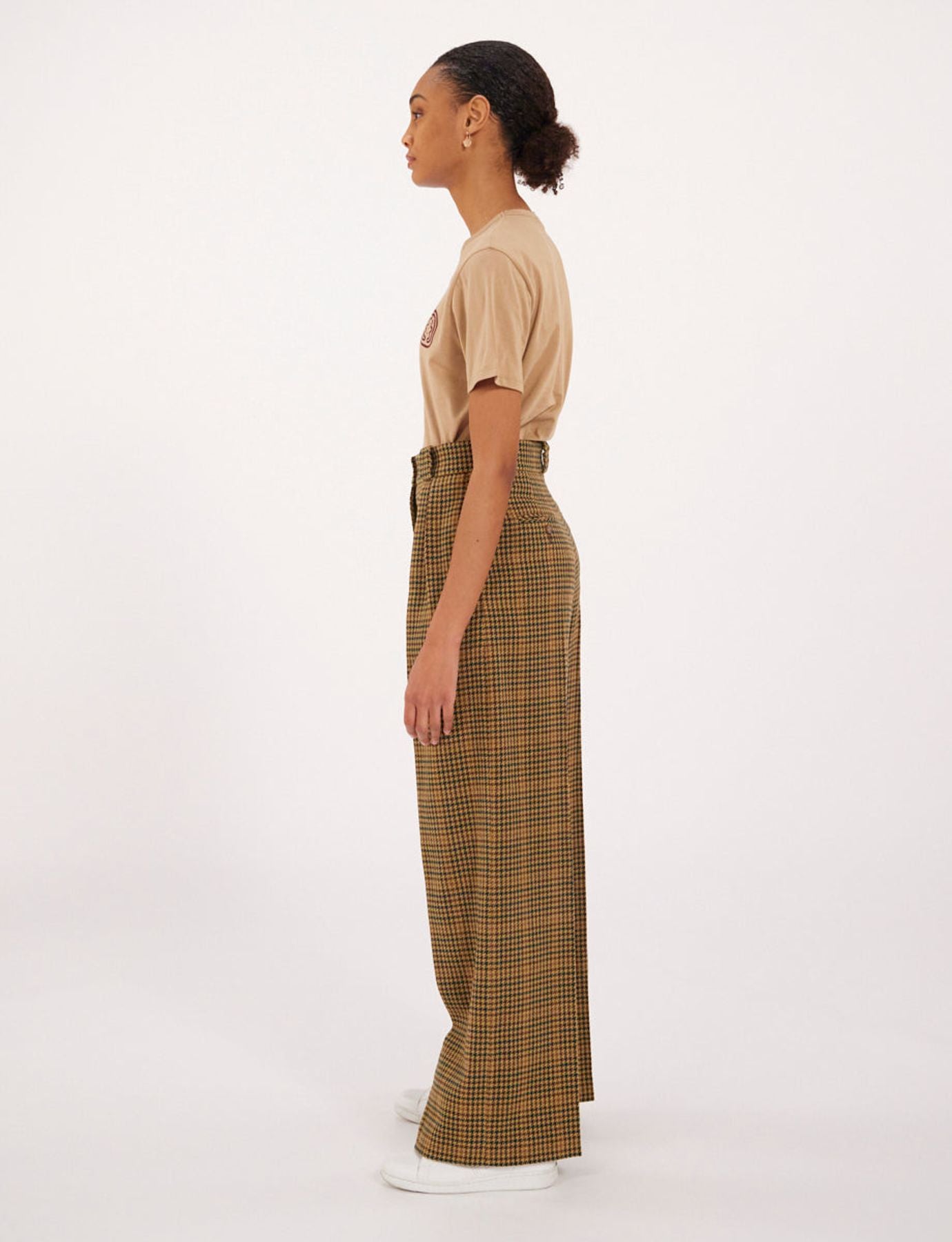 Pantaloni Marlene in pied-de-poule color kaki