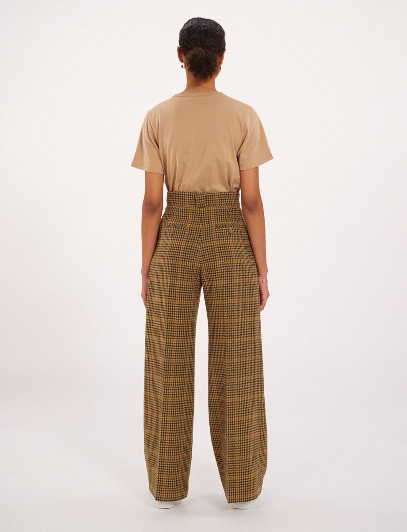 Pantaloni Marlene in pied-de-poule color kaki