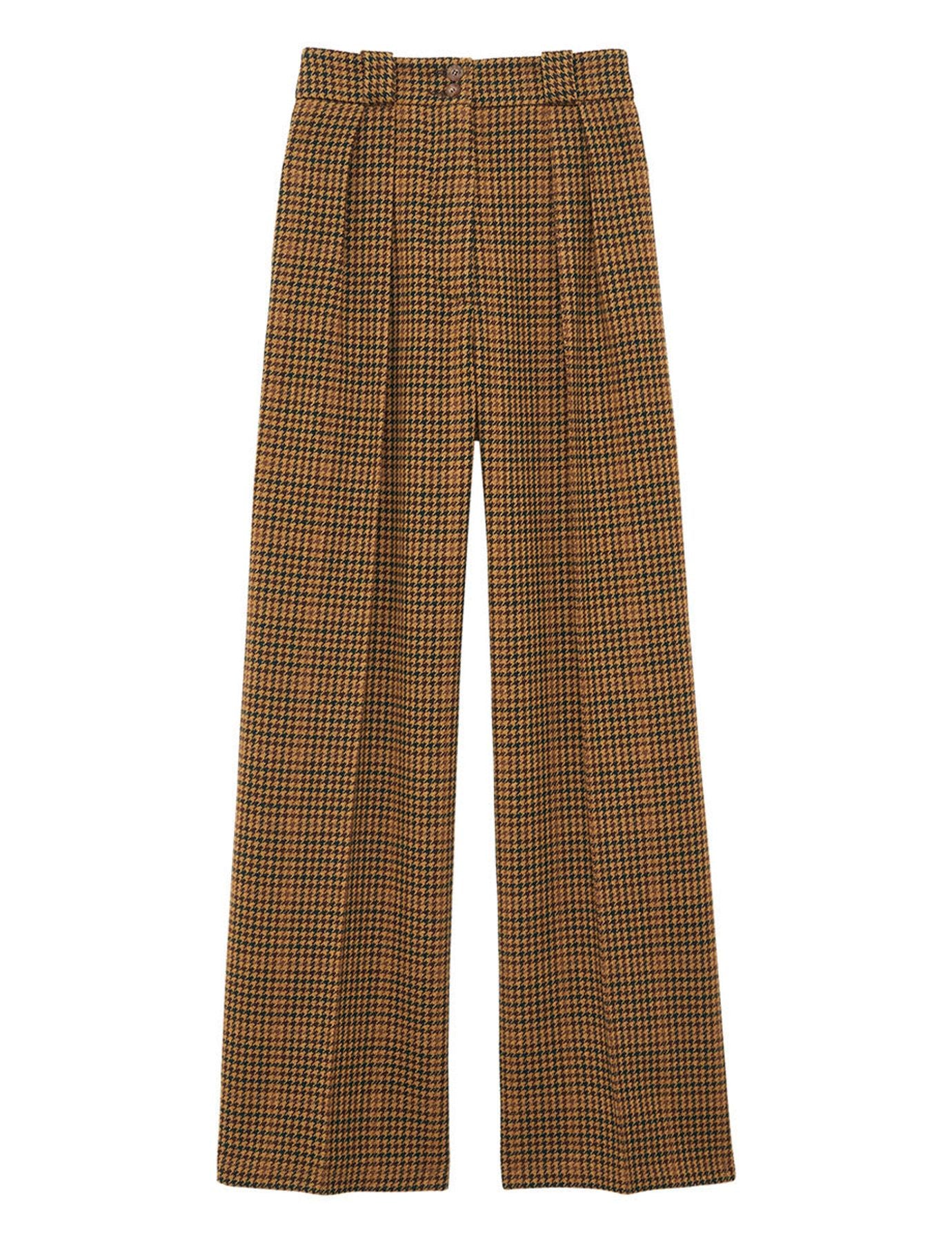 Pantaloni Marlene in pied-de-poule color kaki
