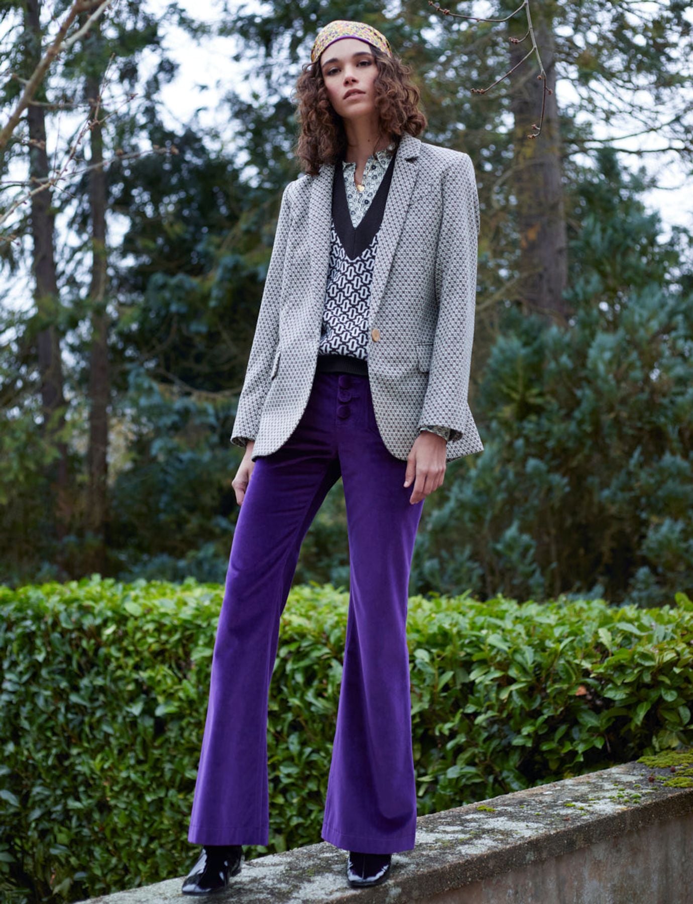 Pantaloni in velluto viola Charlotte