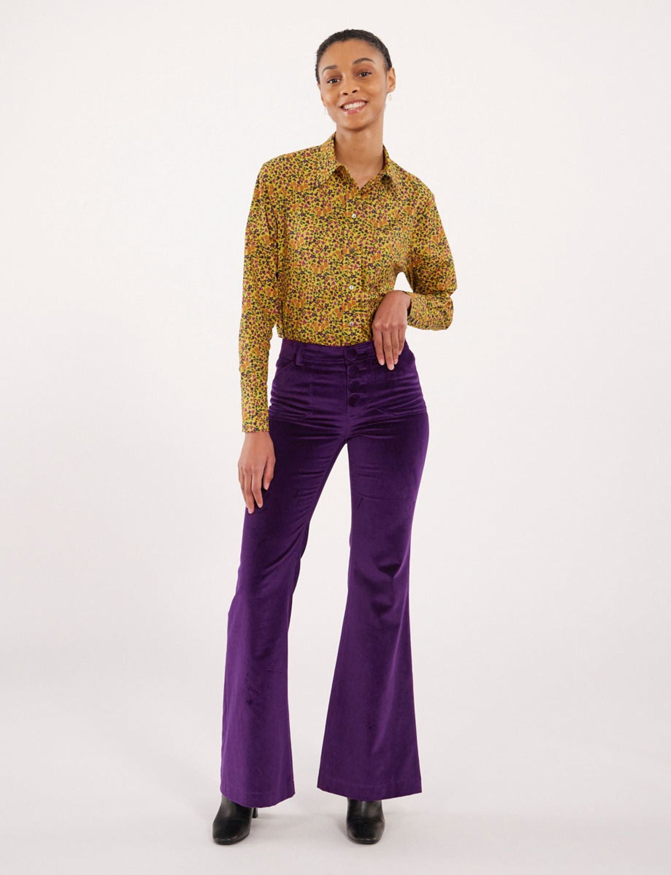 Pantaloni in velluto viola Charlotte