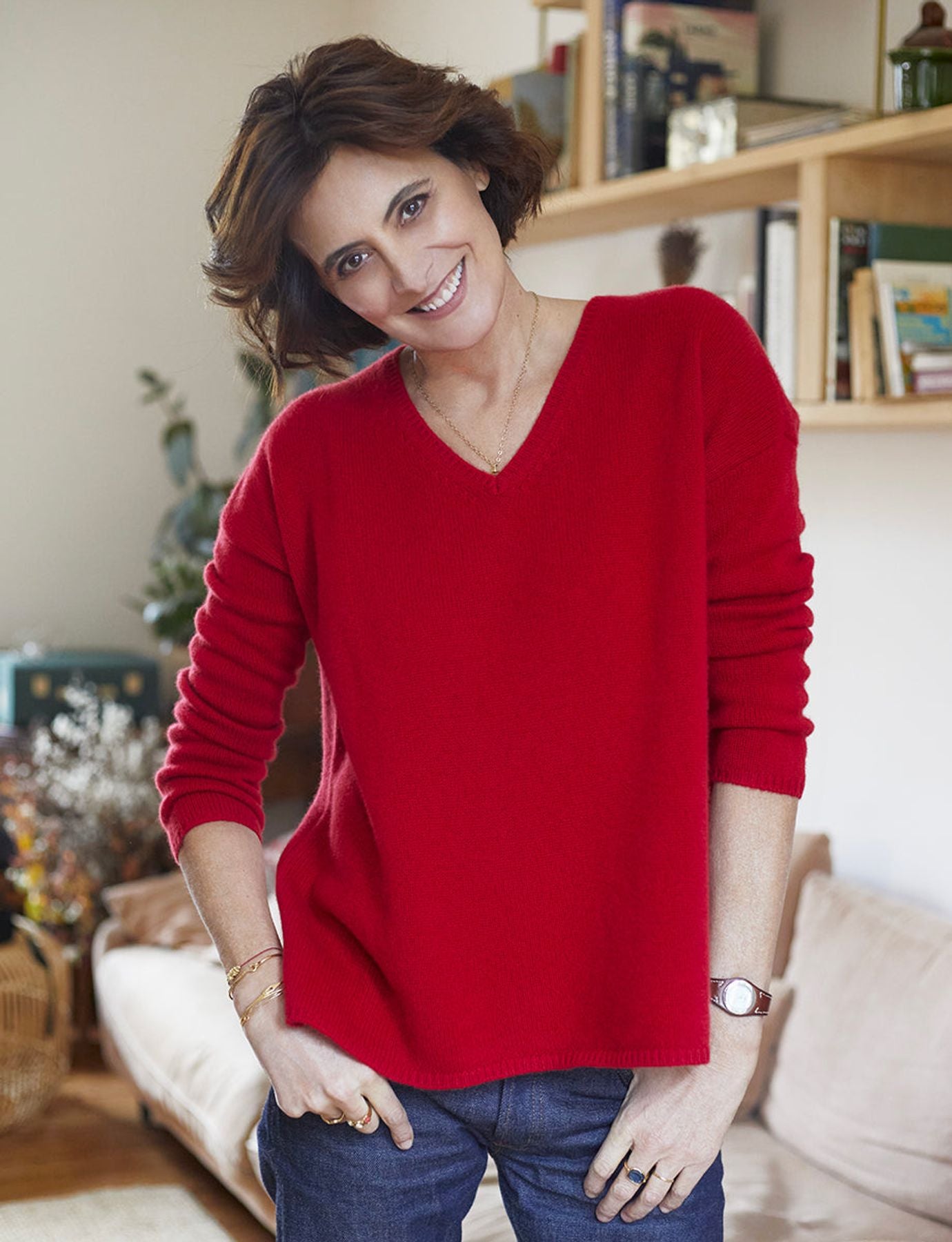 Ines x Notshy maglia di cashmere rosa con pico cuello