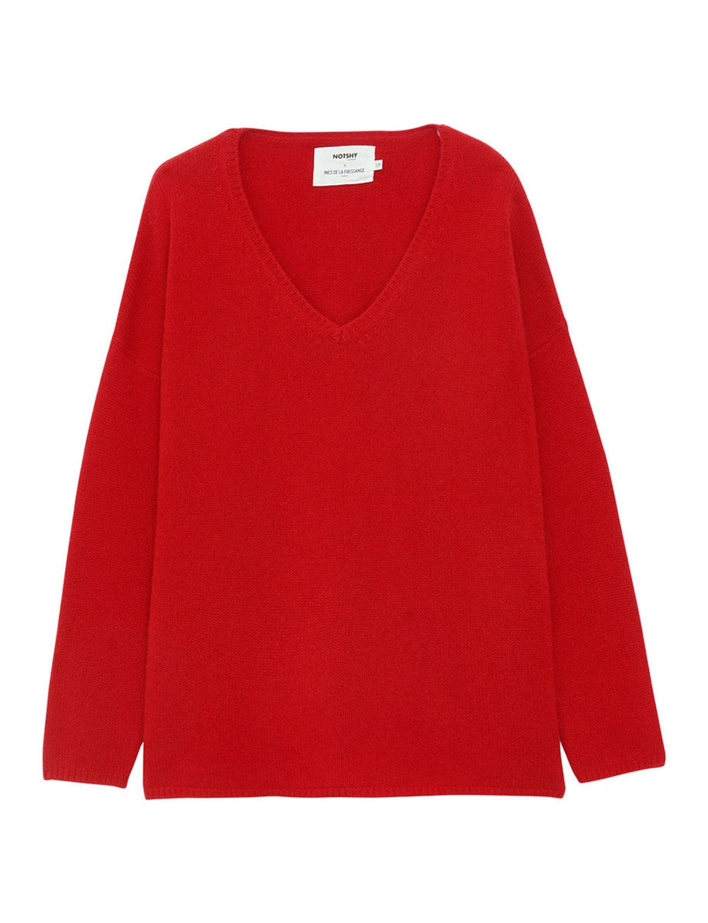 Ines x Notshy maglia di cashmere rosa con pico cuello