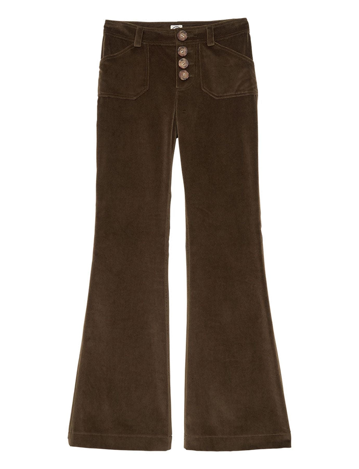 Pantalone Charlotte di terciopelo liscio caqui