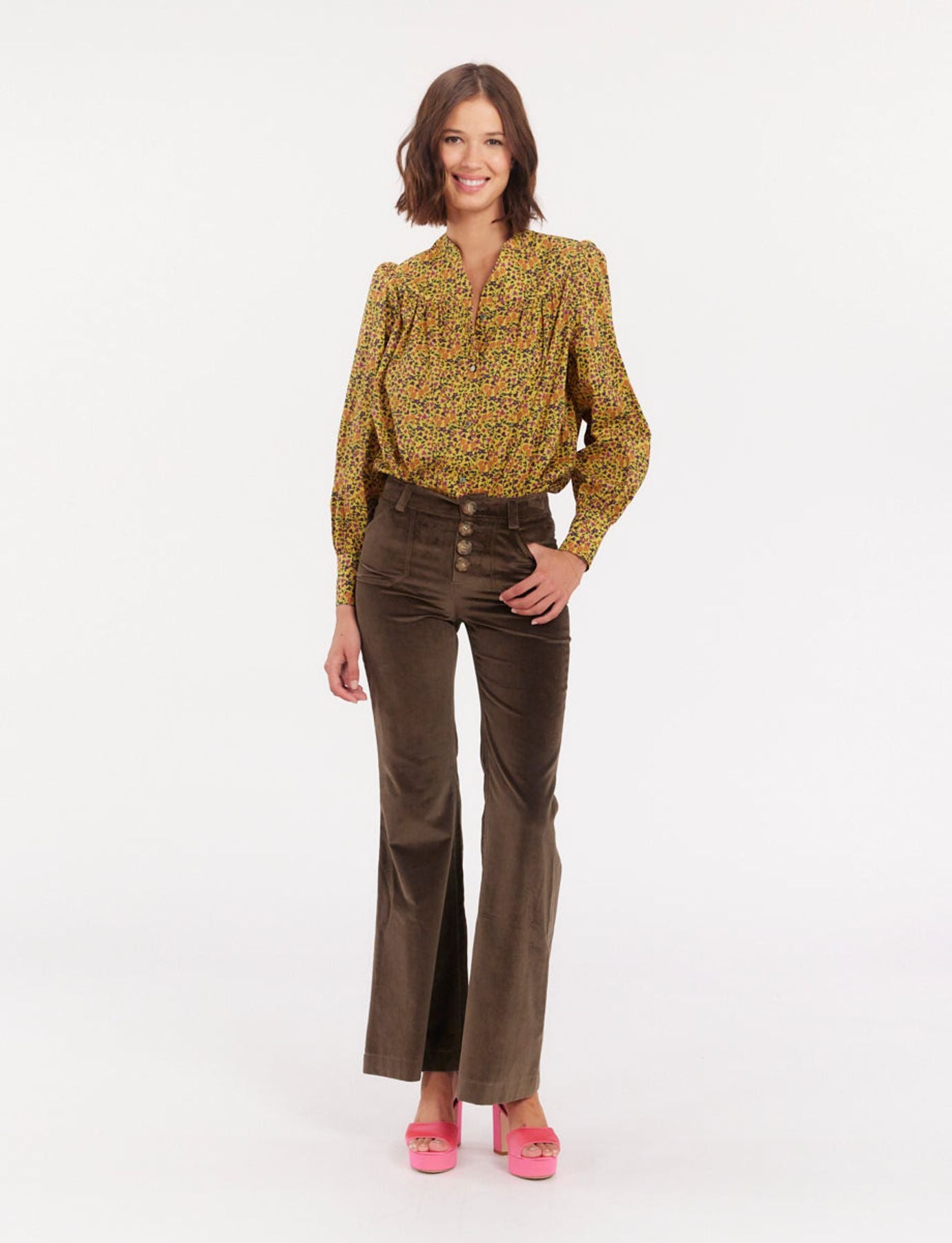 Pantalone Charlotte di terciopelo liscio caqui