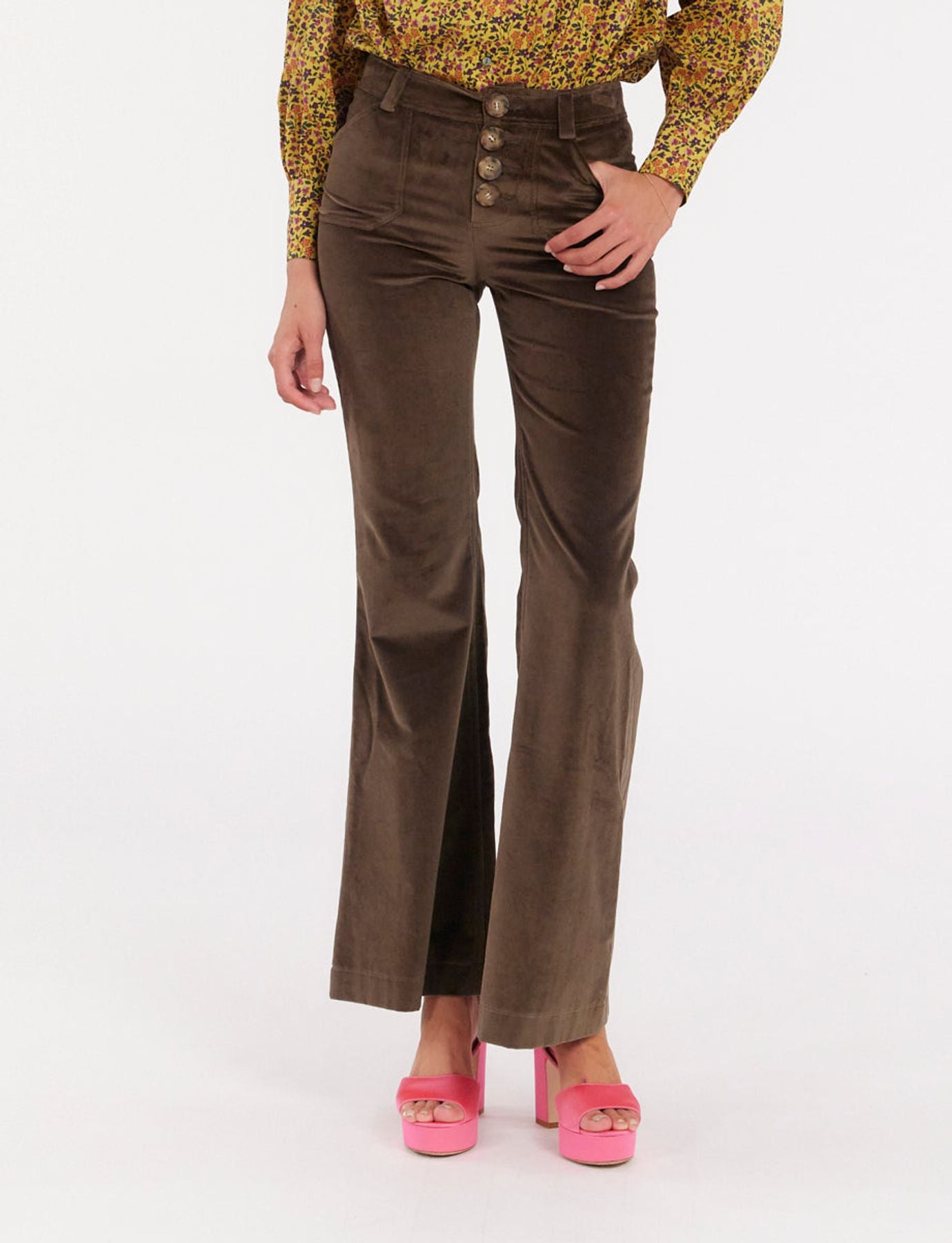 Pantalone Charlotte di terciopelo liscio caqui