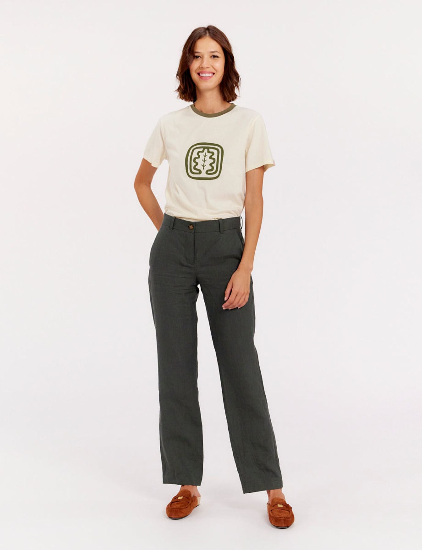Pantalone Francisco di lino verde scuro