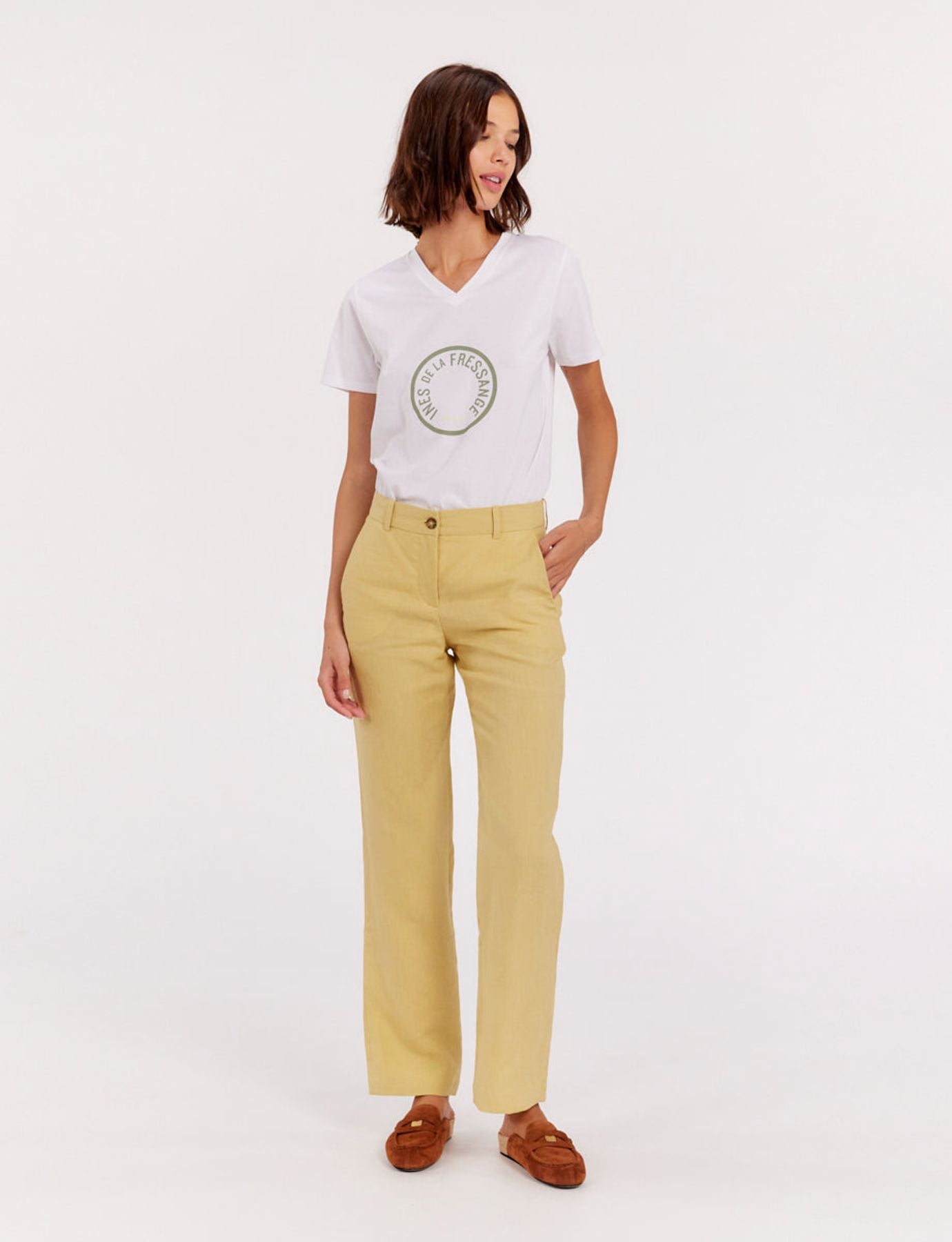 Pantaloni Francisco in lino color limone