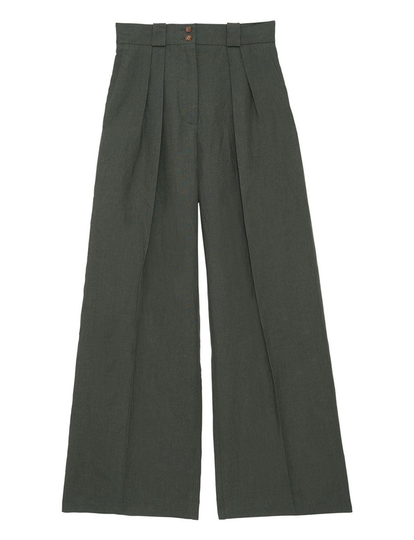 Pantaloni Marlene in lino verde scuro