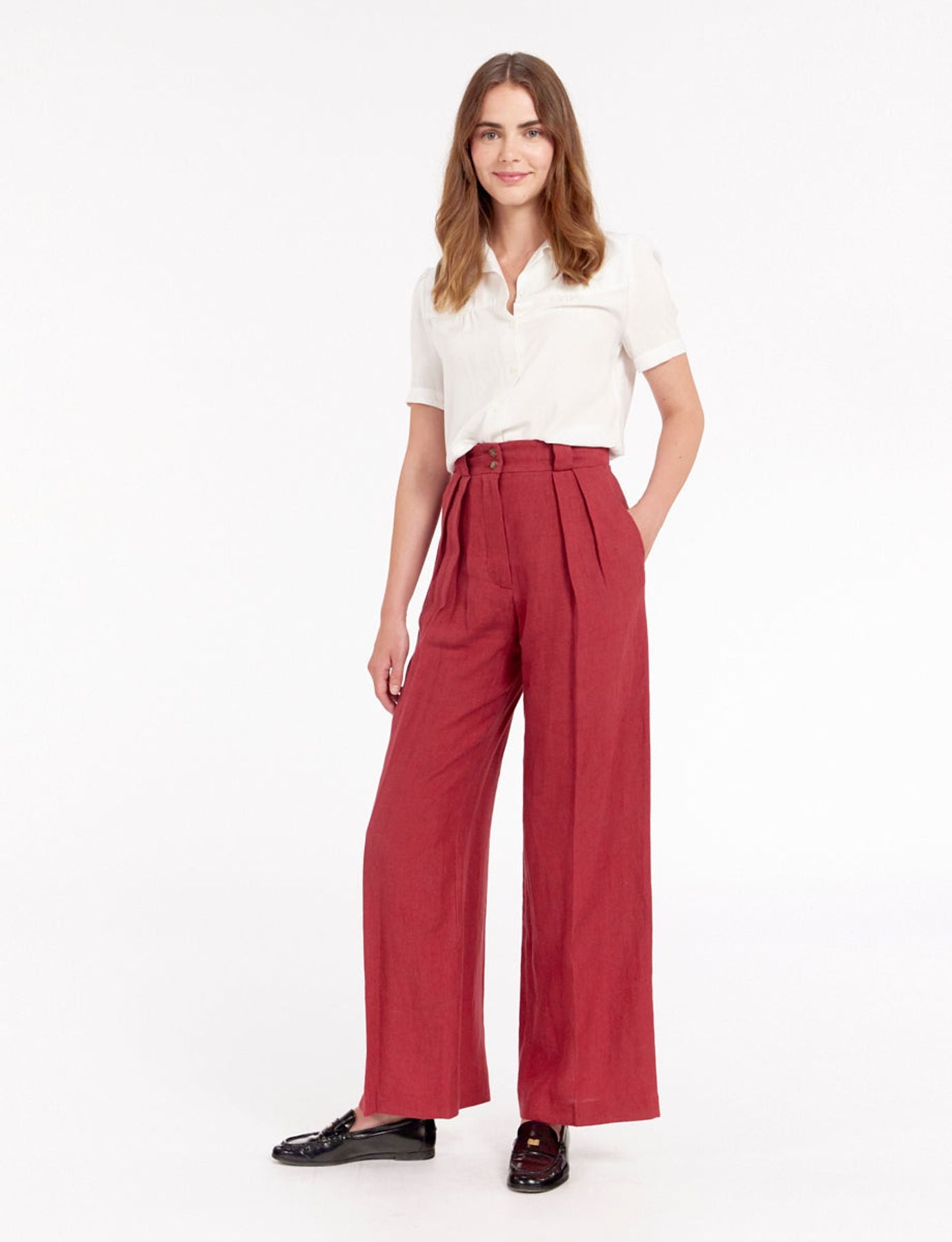 Pantalone Marlène de lino frambuesa