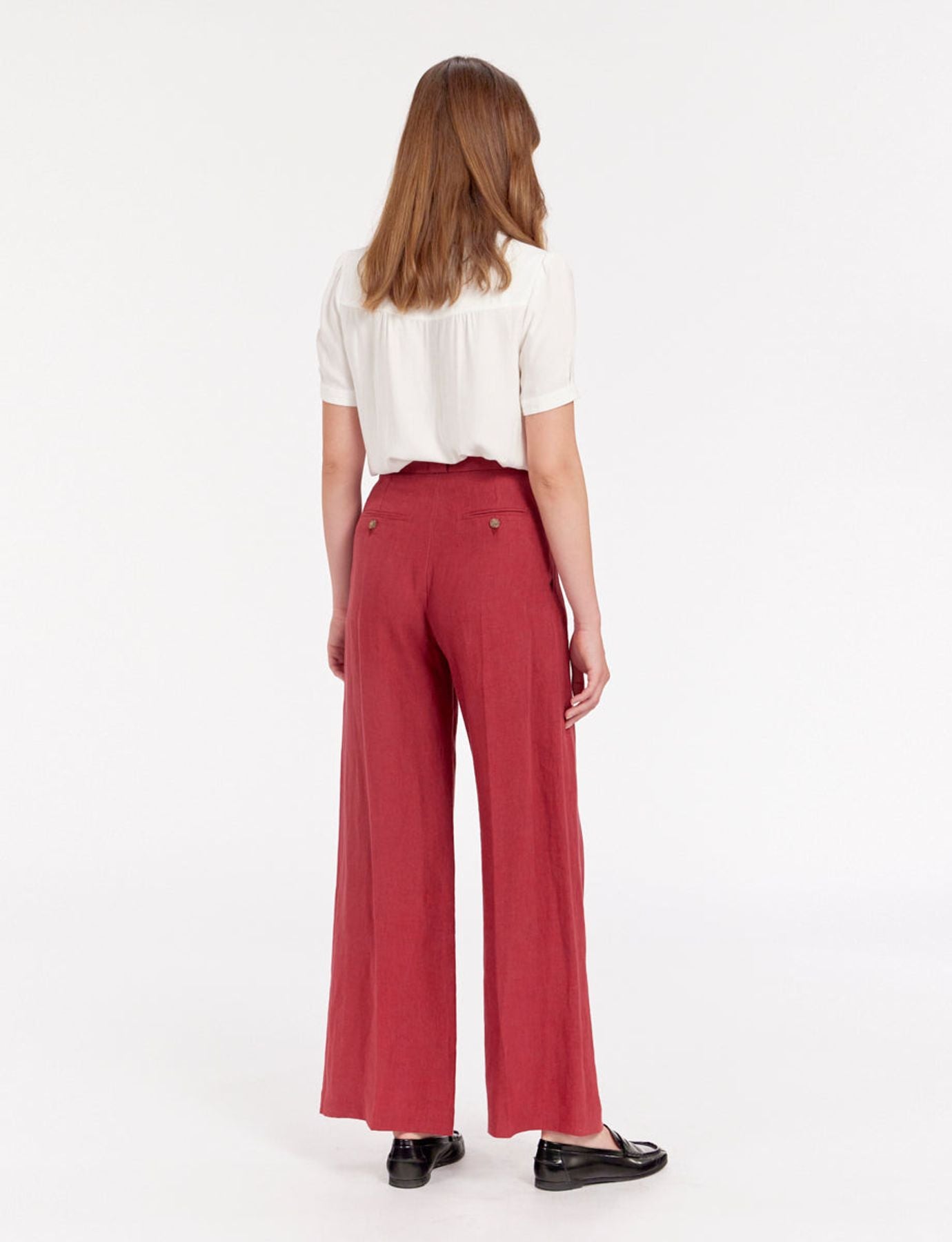 Pantalone Marlène de lino frambuesa