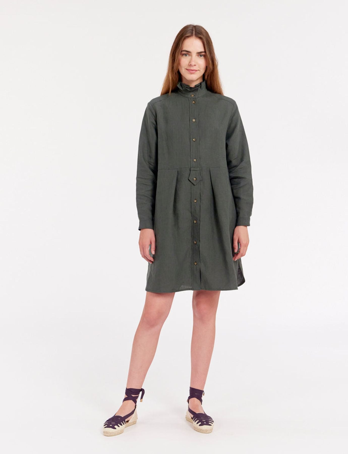 Vestido Monica di lino verde scuro