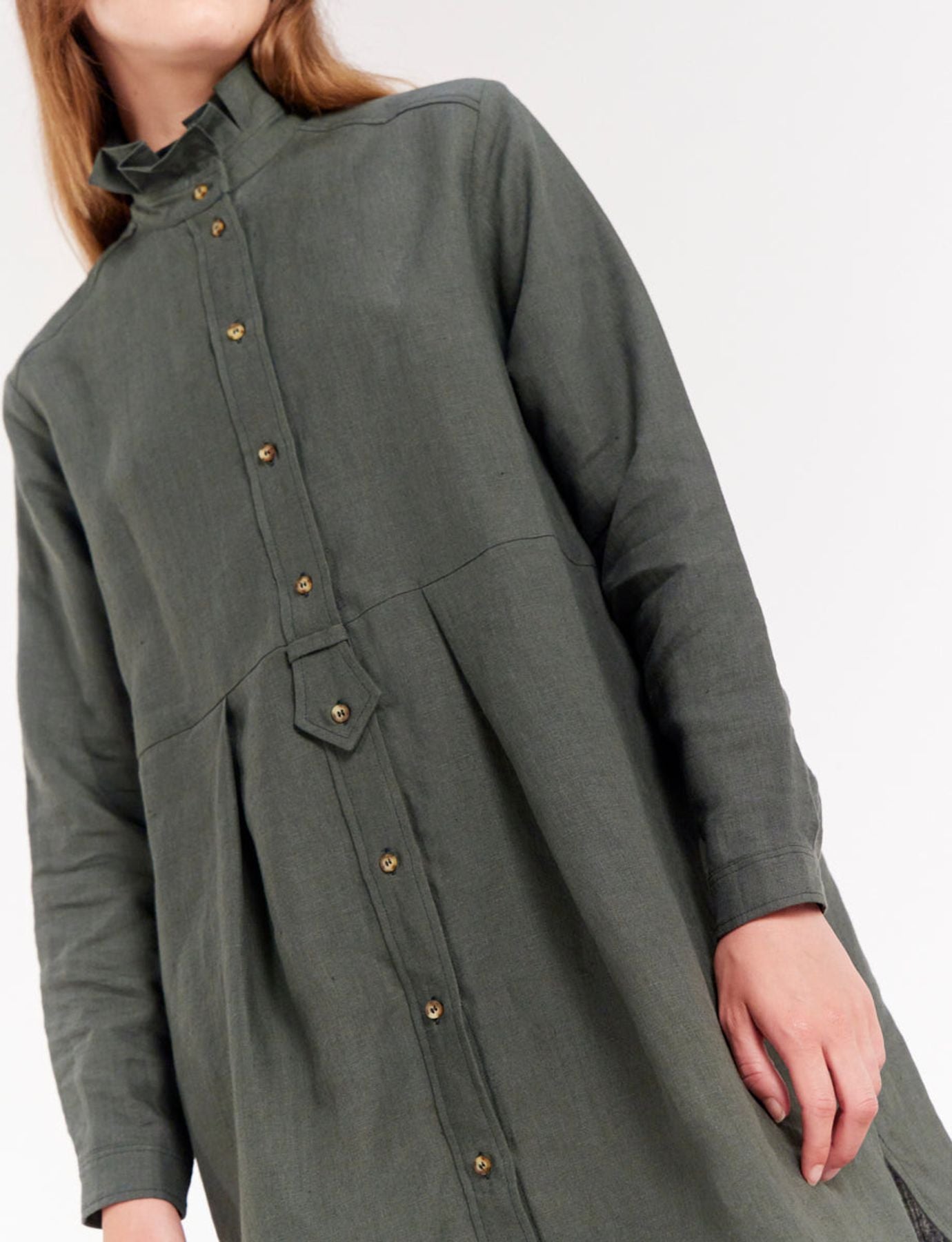 Vestido Monica di lino verde scuro