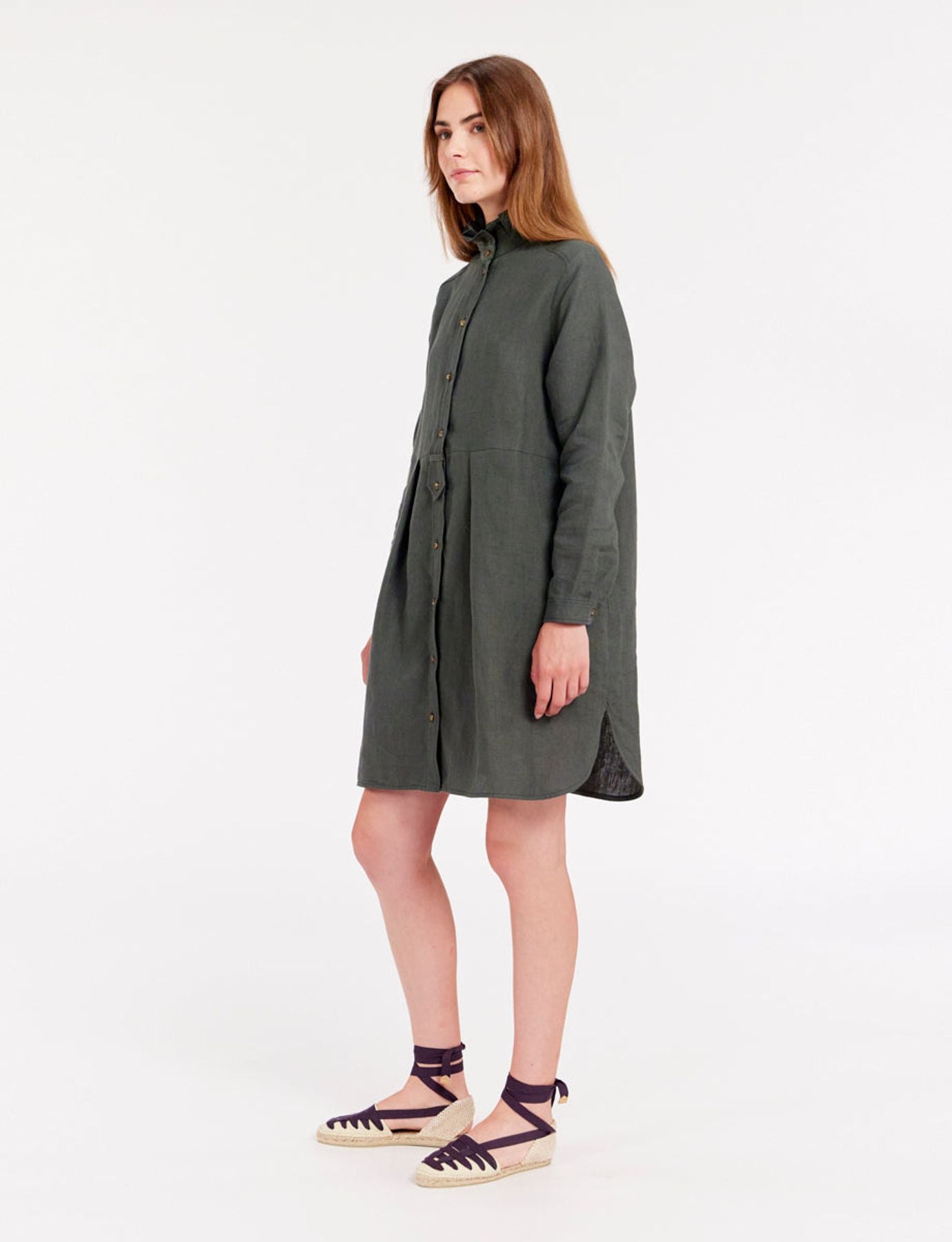 Vestido Monica di lino verde scuro