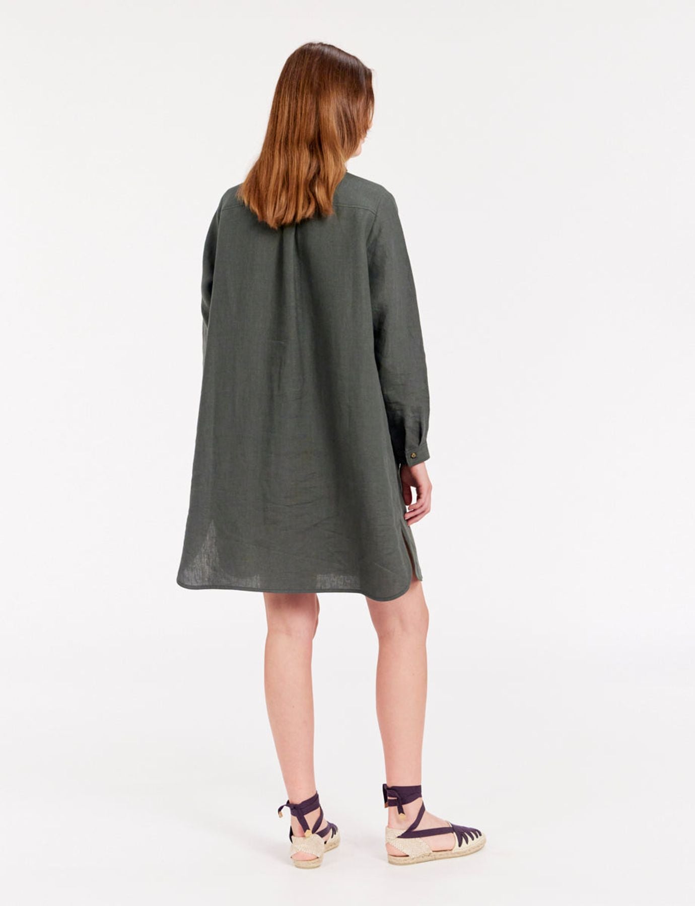 Vestido Monica di lino verde scuro