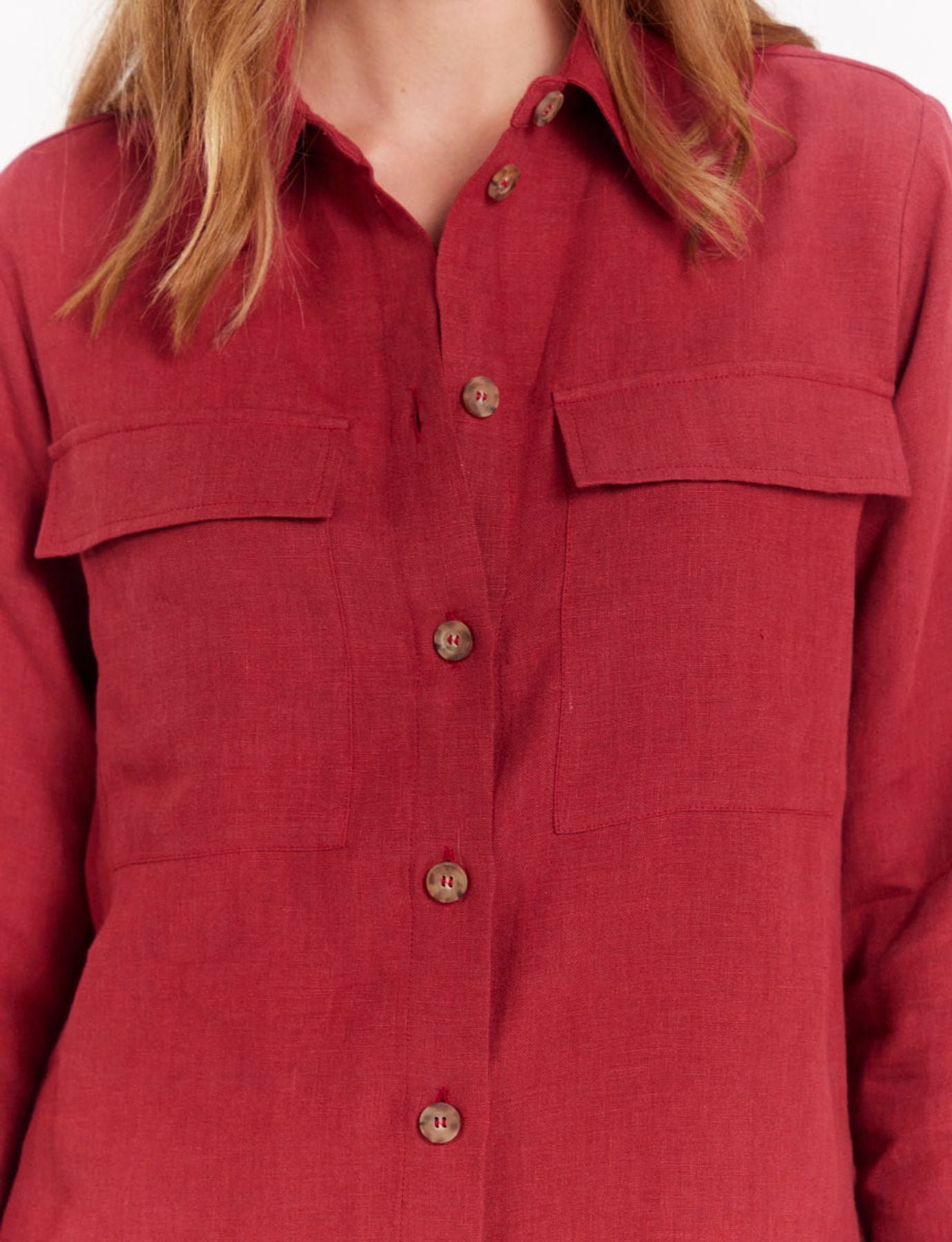 Camisa Chandler de lino frambuesa