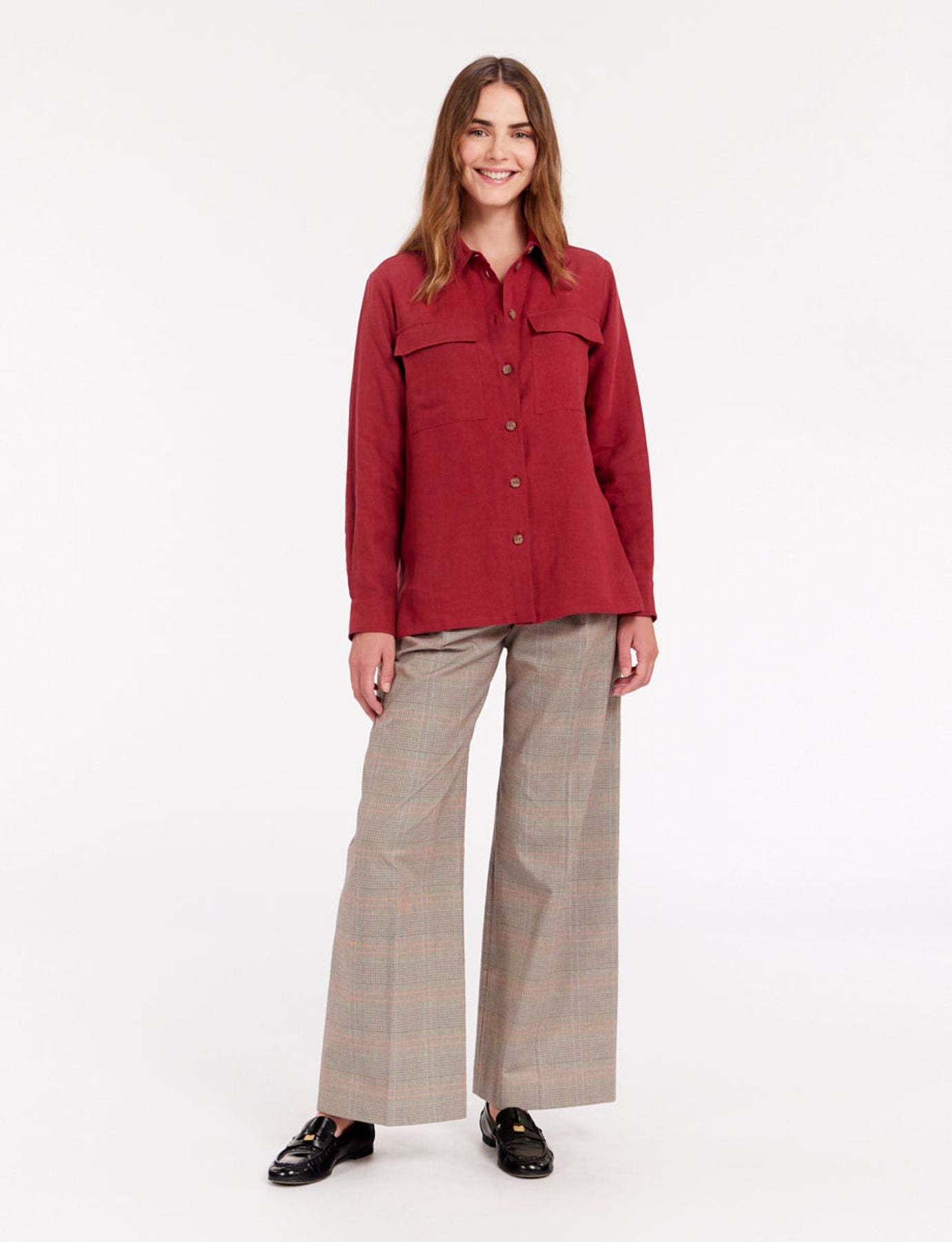 Camisa Chandler de lino frambuesa