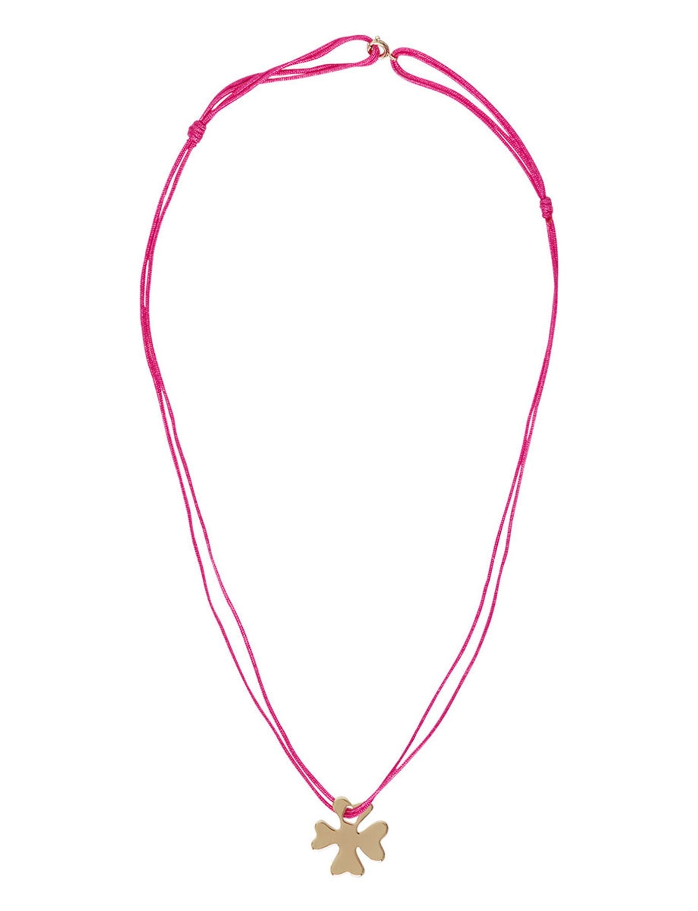 Collana con trifoglio placcato oro, filo rosa