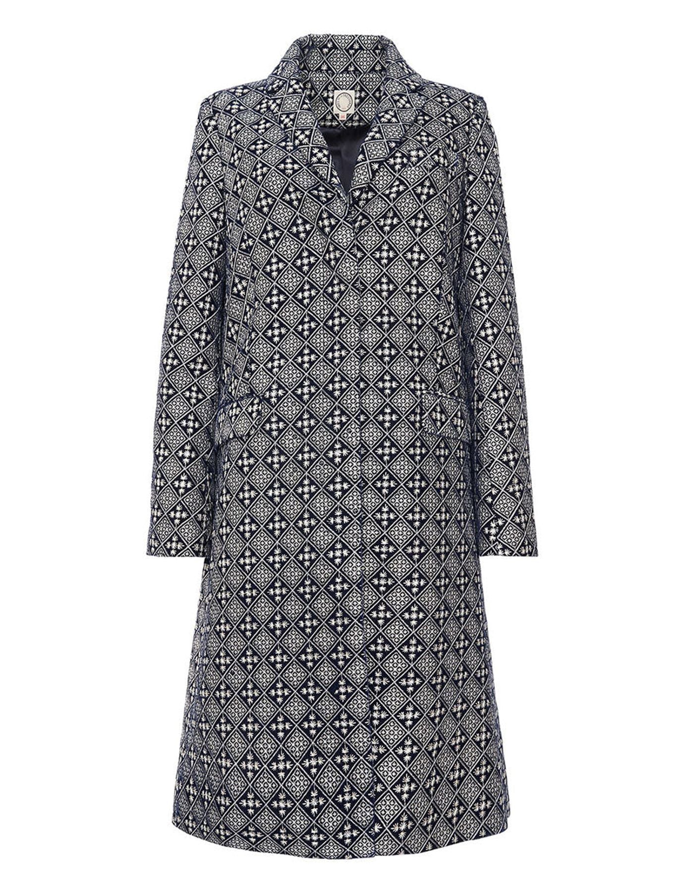 Cappotto Franck ricamato in bianco e blu