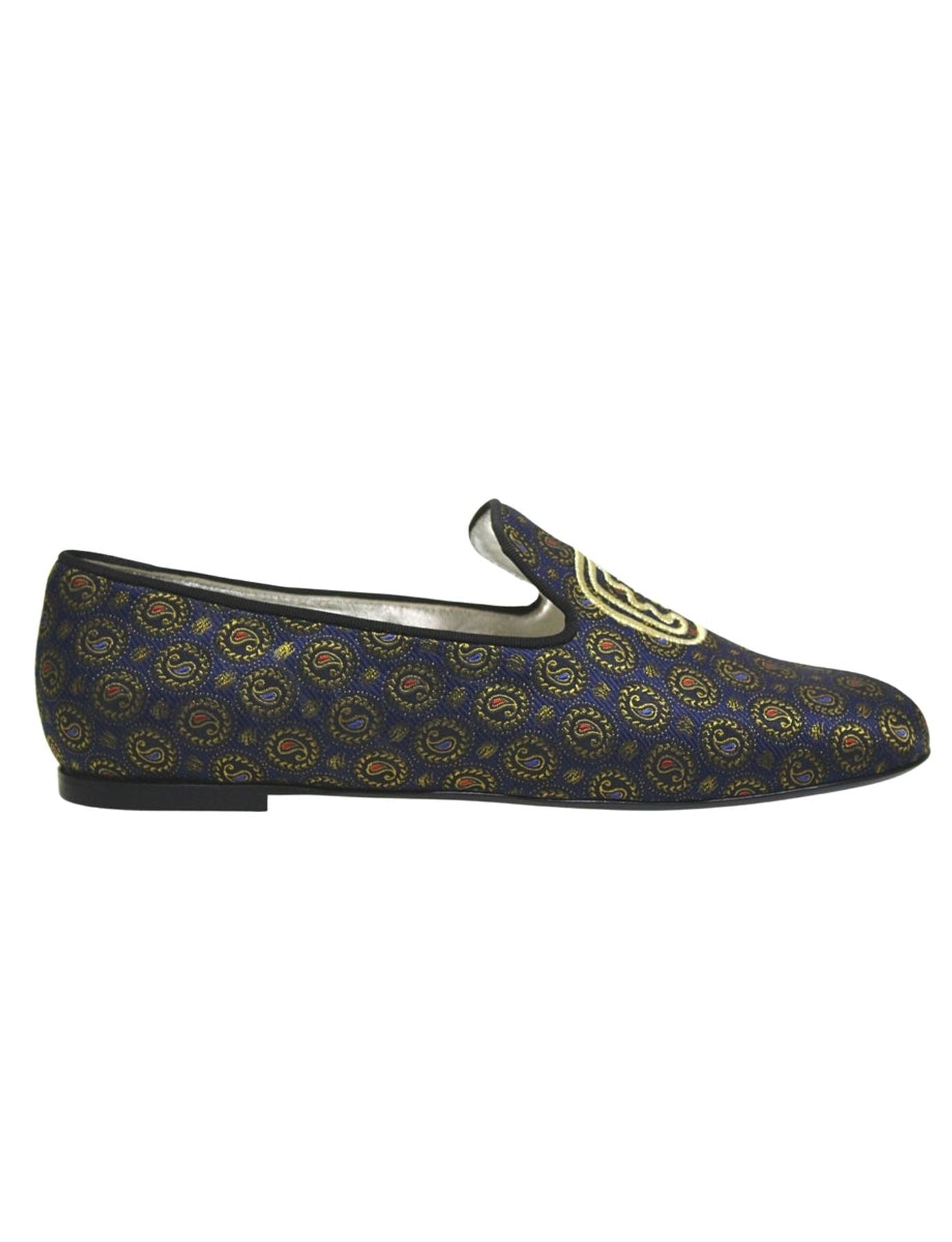 Pantofola ricamata blu e oro